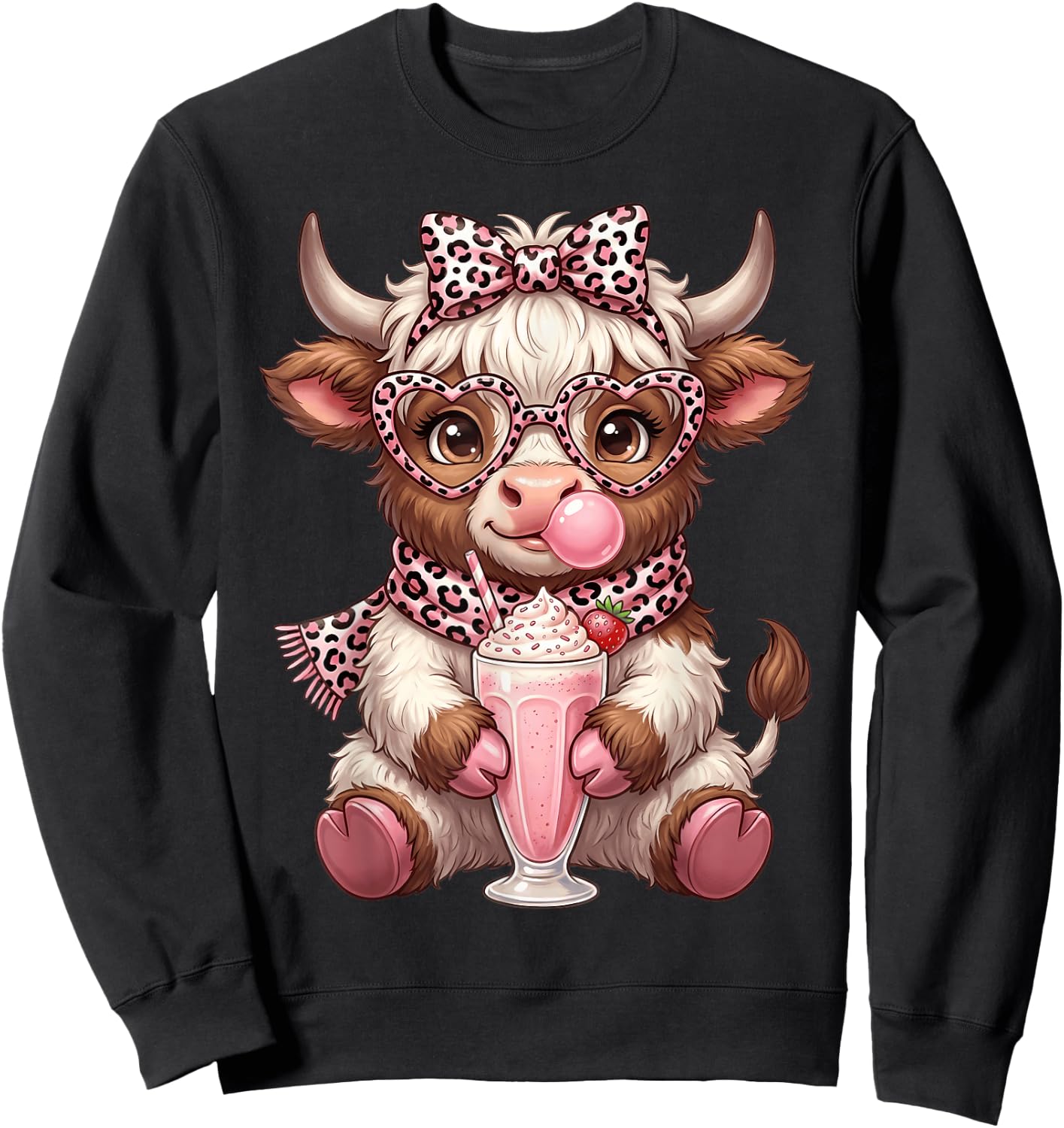 Scottish Highland Cow Eating Bubblegum Sweatshirt - Sweatshirt | Black