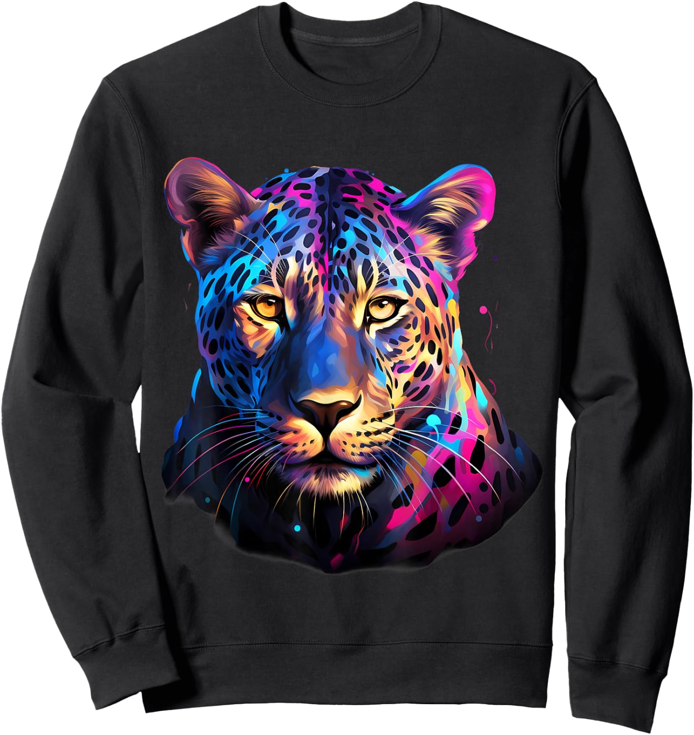 Leopard Colorful Portrait Artwork Wildlife Animal Print Sweatshirt - Sweatshirt | Black