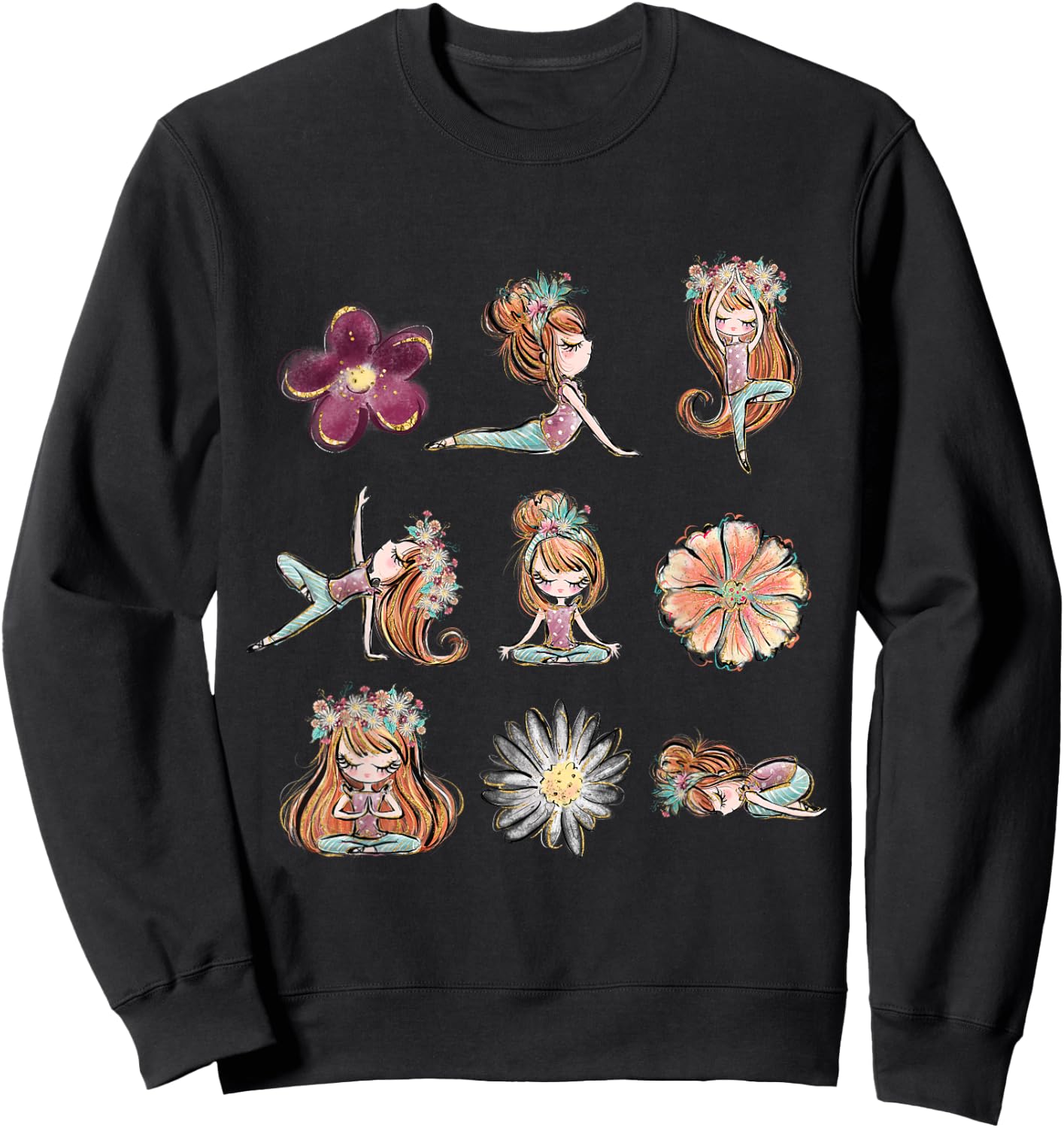 Boho Yoga Poses Floral Yogi Teacher Yogini Toddler Kids Sweatshirt - Sweatshirt | Black