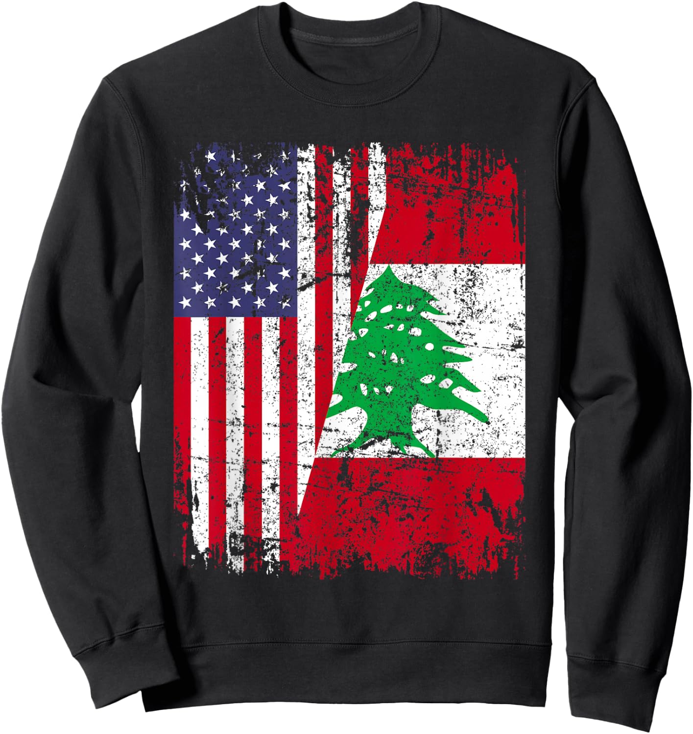 LEBANESE ROOTS | Half American Flag | LEBANON Sweatshirt - Sweatshirt | Black