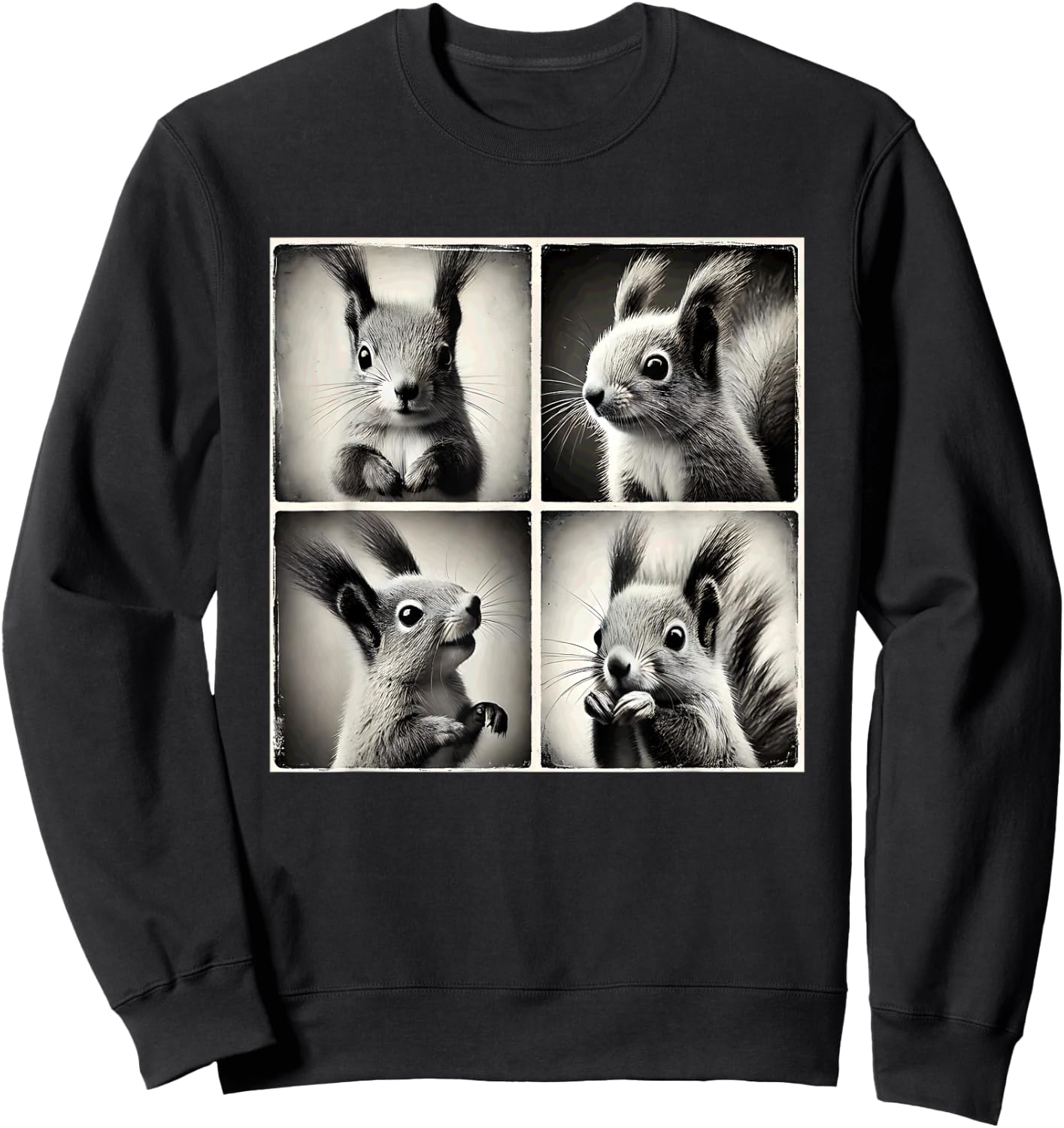 Squirrel Selfie Funny Cute Meme Art Vintage Animal Lover Sweatshirt - Sweatshirt | Black
