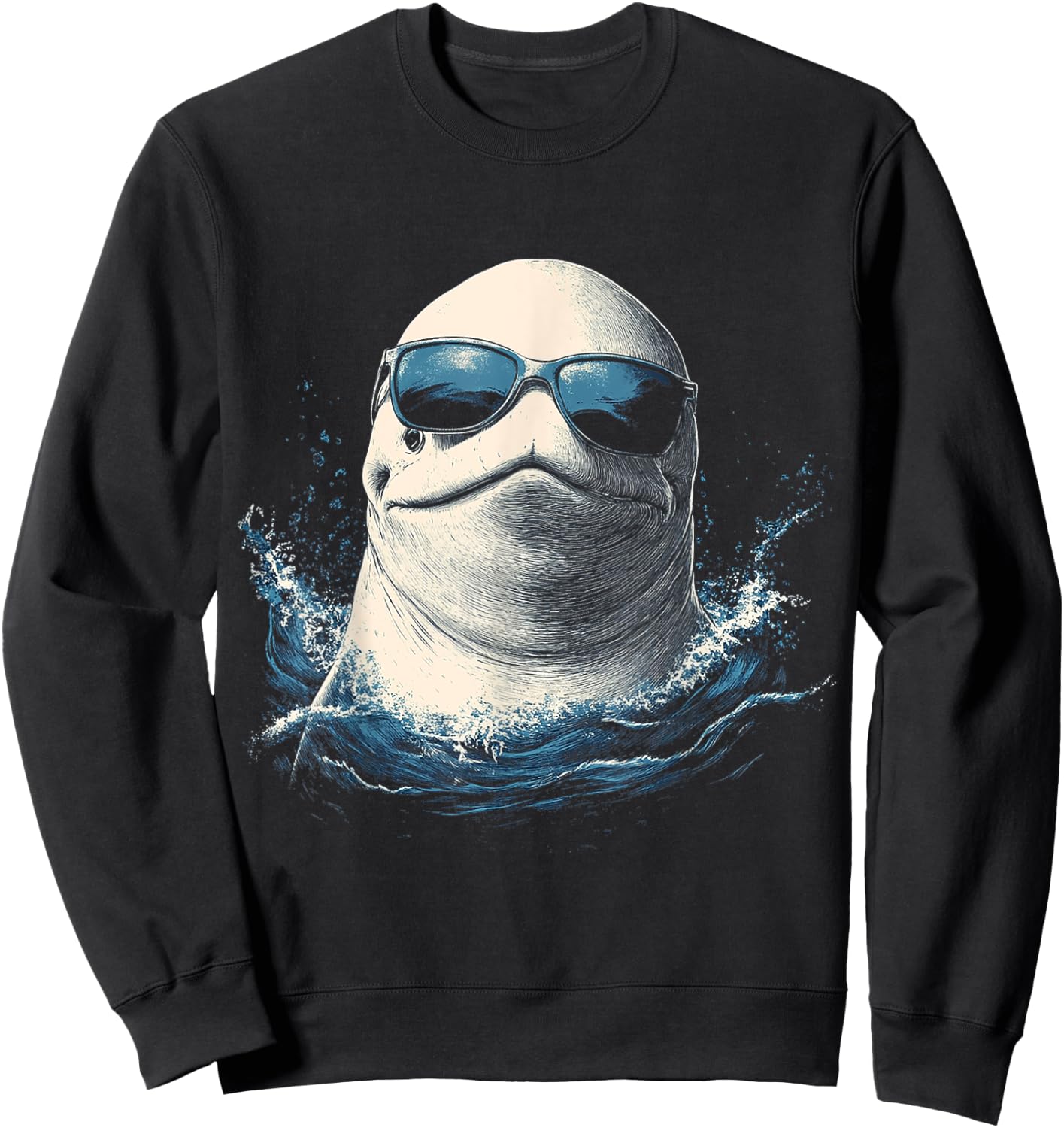 Beluga Whale Animal Motif Artwork Beluga Whale Sweatshirt - Sweatshirt | Black