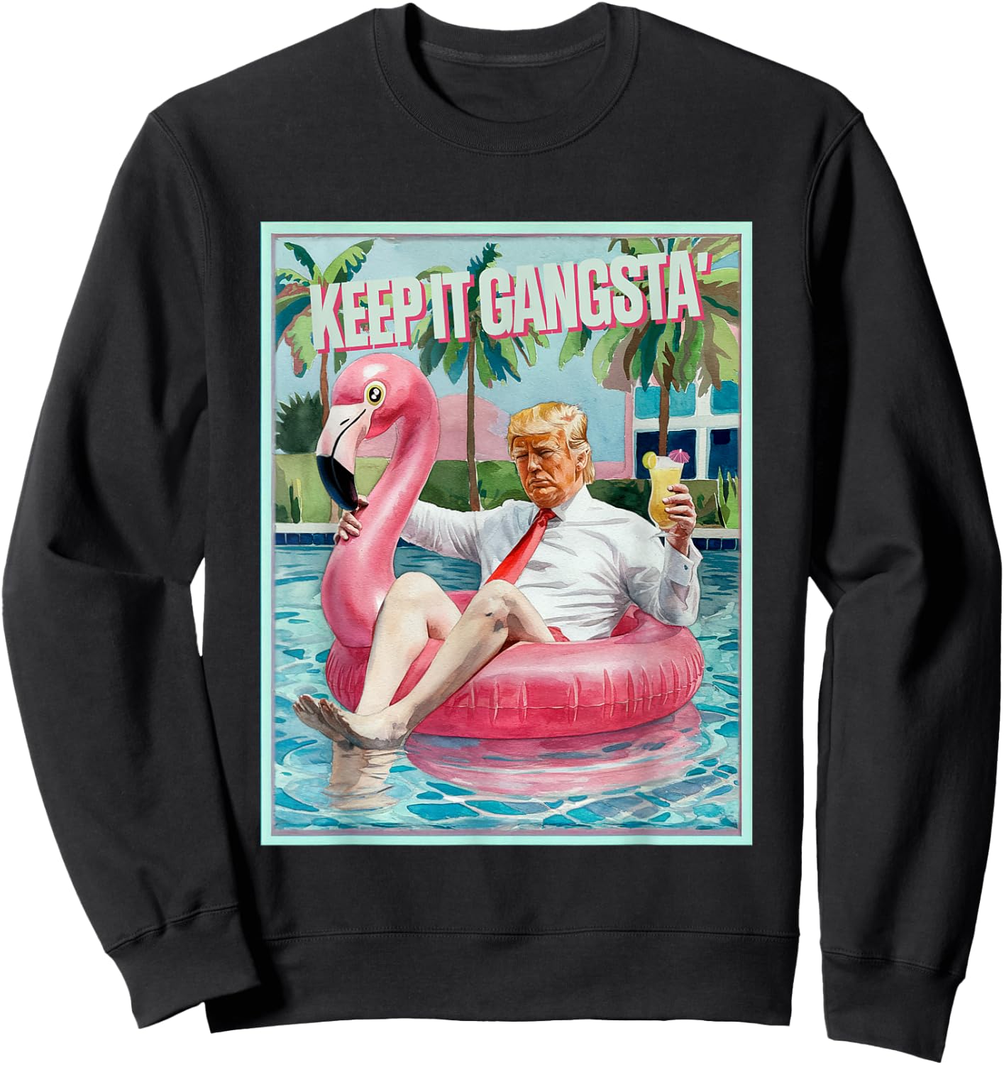 Donald Trump Funny Pink Flamingo Inflatable Float Pool Toy Sweatshirt - Sweatshirt | Black