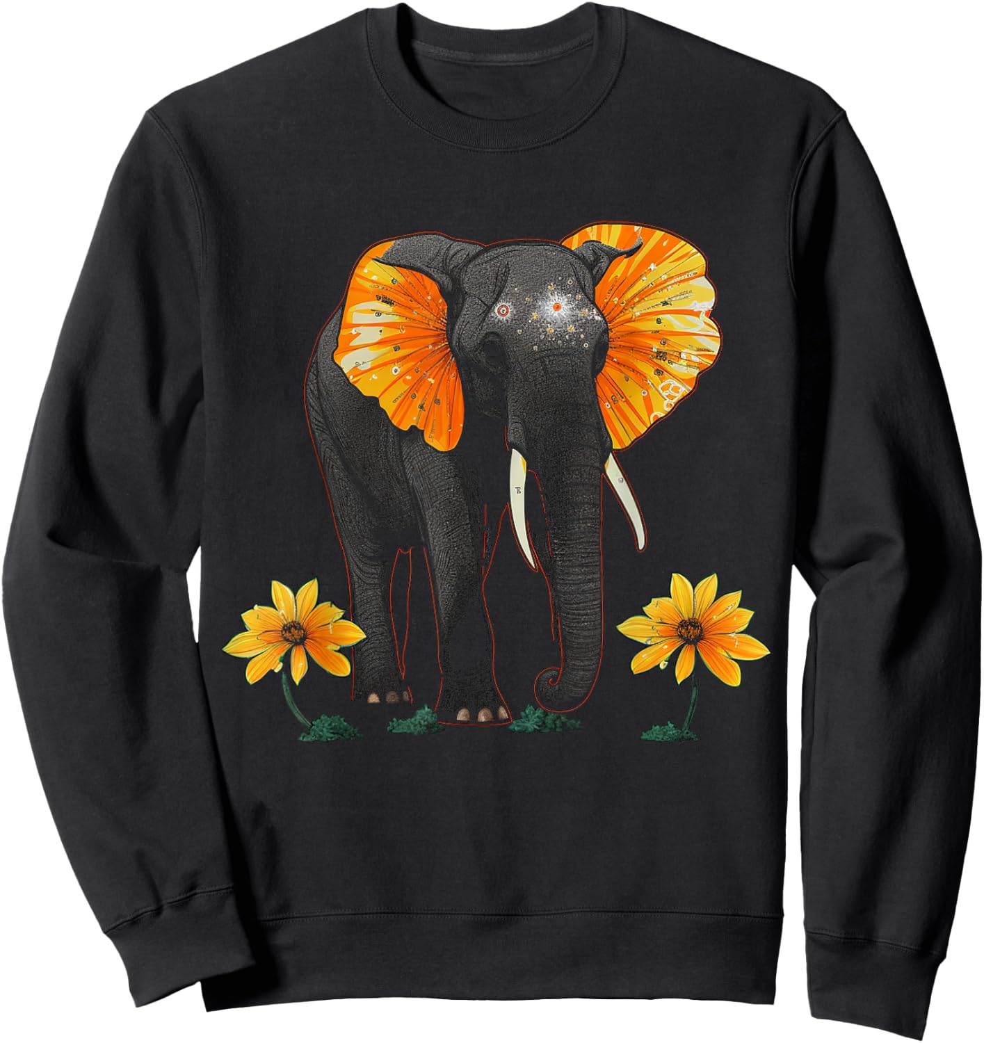 Elephant Animal Africa Art Flowers Elephant Sweatshirt - Sweatshirt | Black
