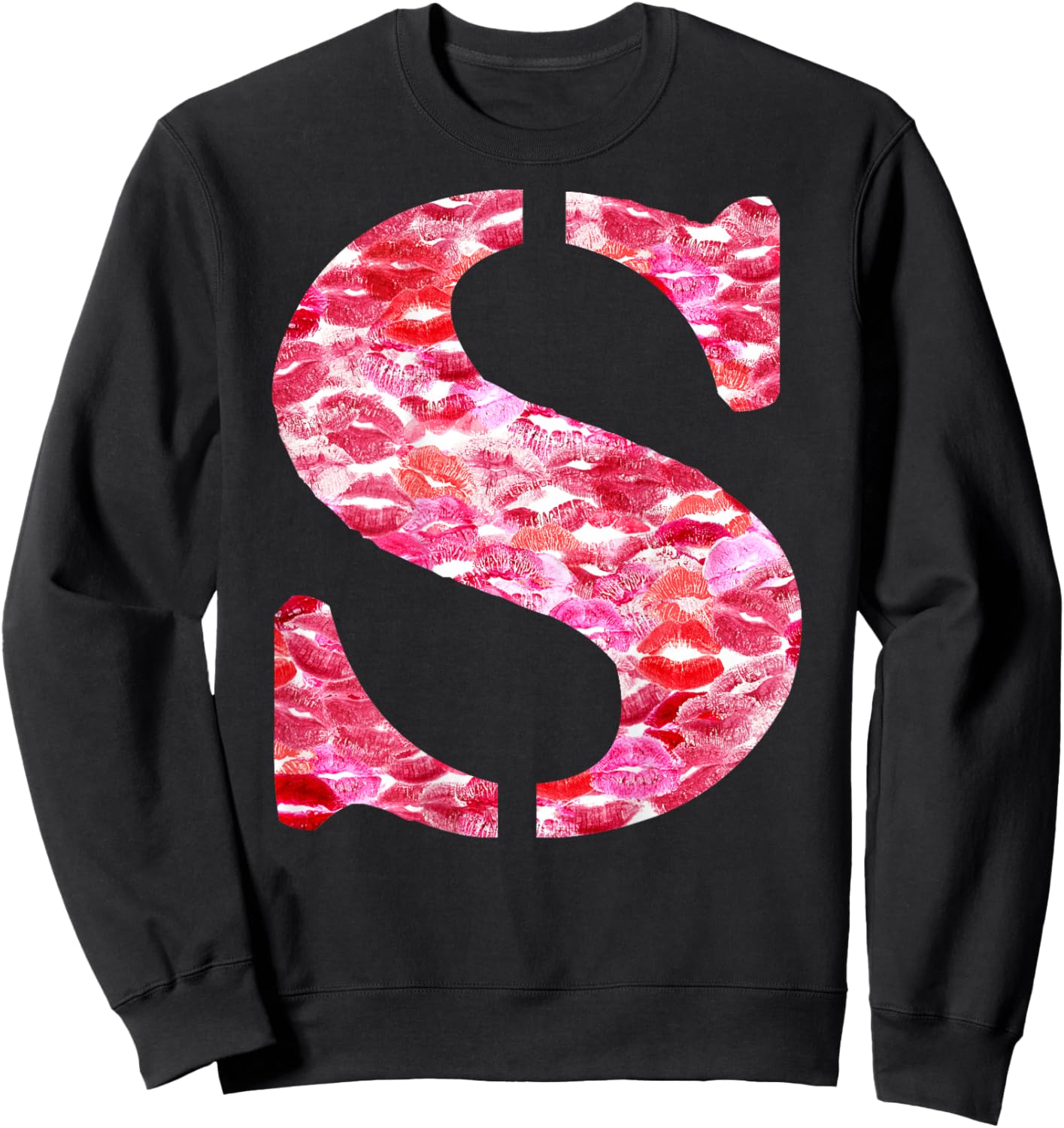 Back Print Only - Lipstick Kisses For Boyfriend Letter S Sweatshirt - Sweatshirt | Black