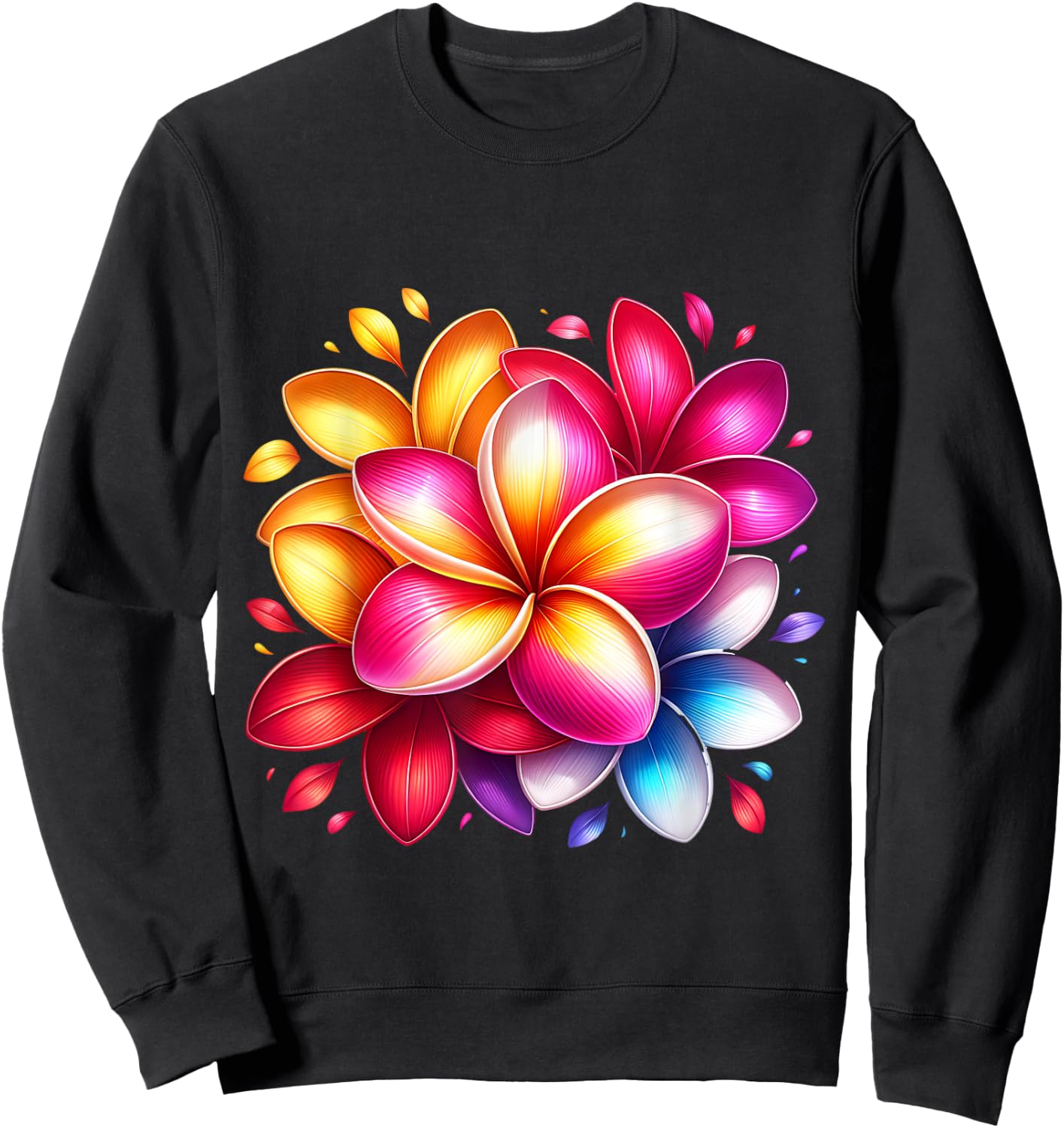 Colourful Plumeria Flowers Tropical Sweatshirt - Sweatshirt | Black