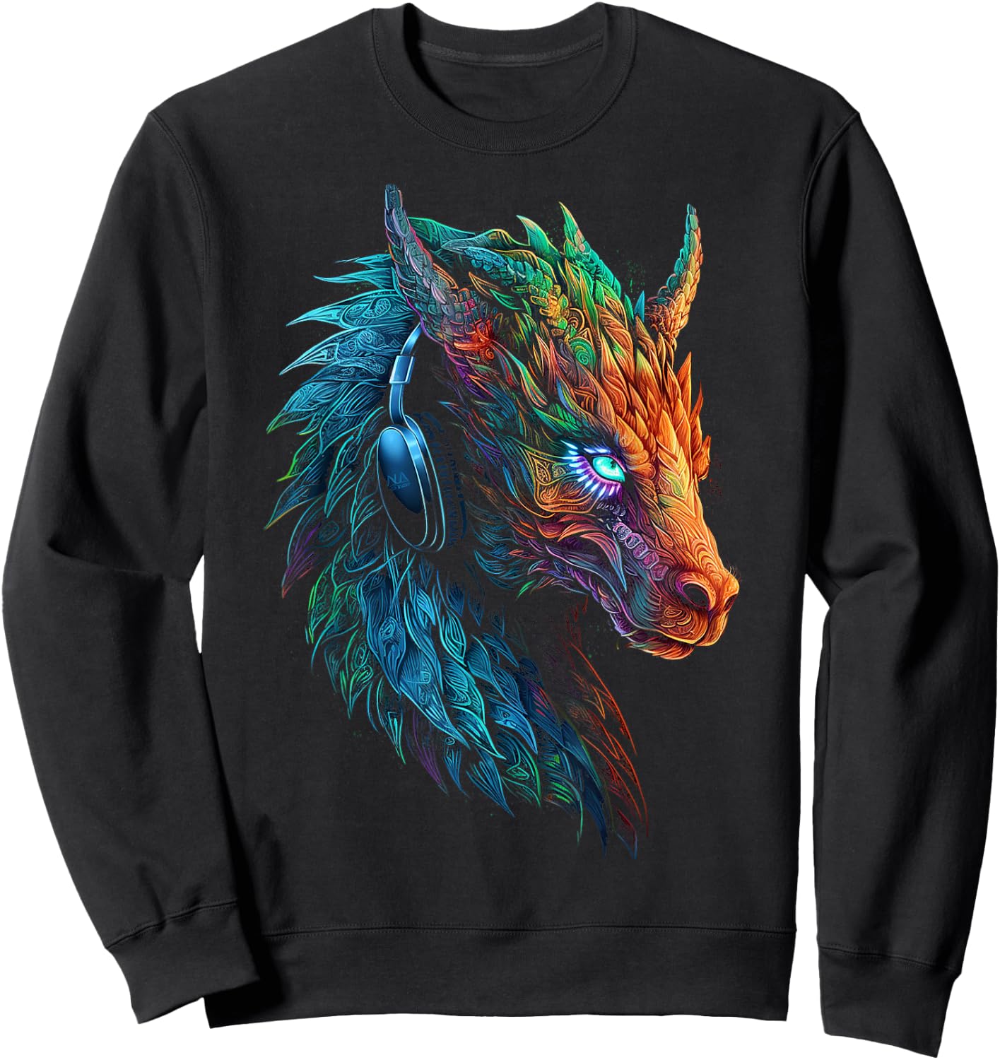 Dragon Colorful Heaphone Animal Art Abstract Graphic Dragon Sweatshirt - Sweatshirt | Black