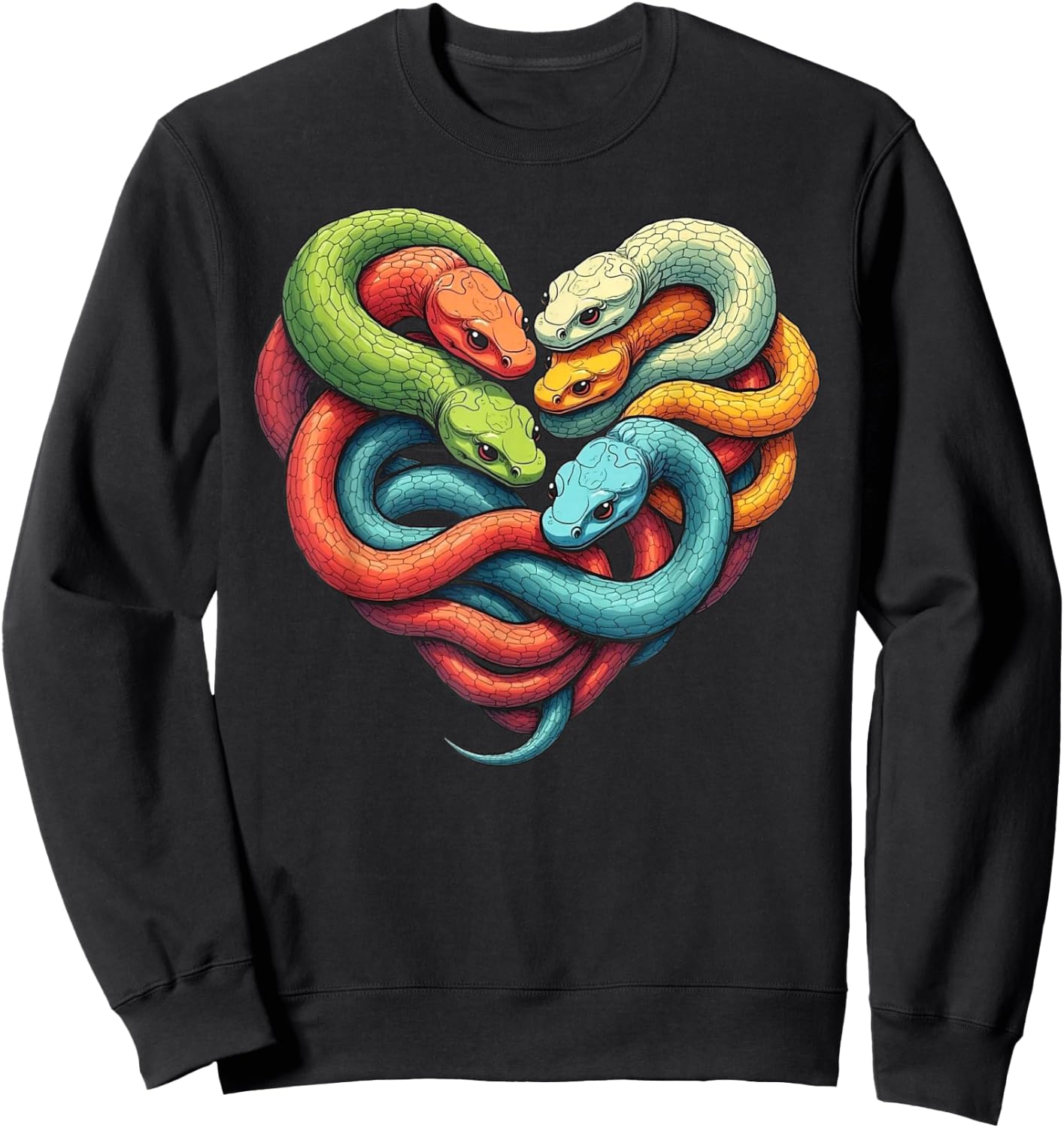 Rainbow Snake Heart Colorful Serpents Art Lover Python Sweatshirt - Sweatshirt | Black