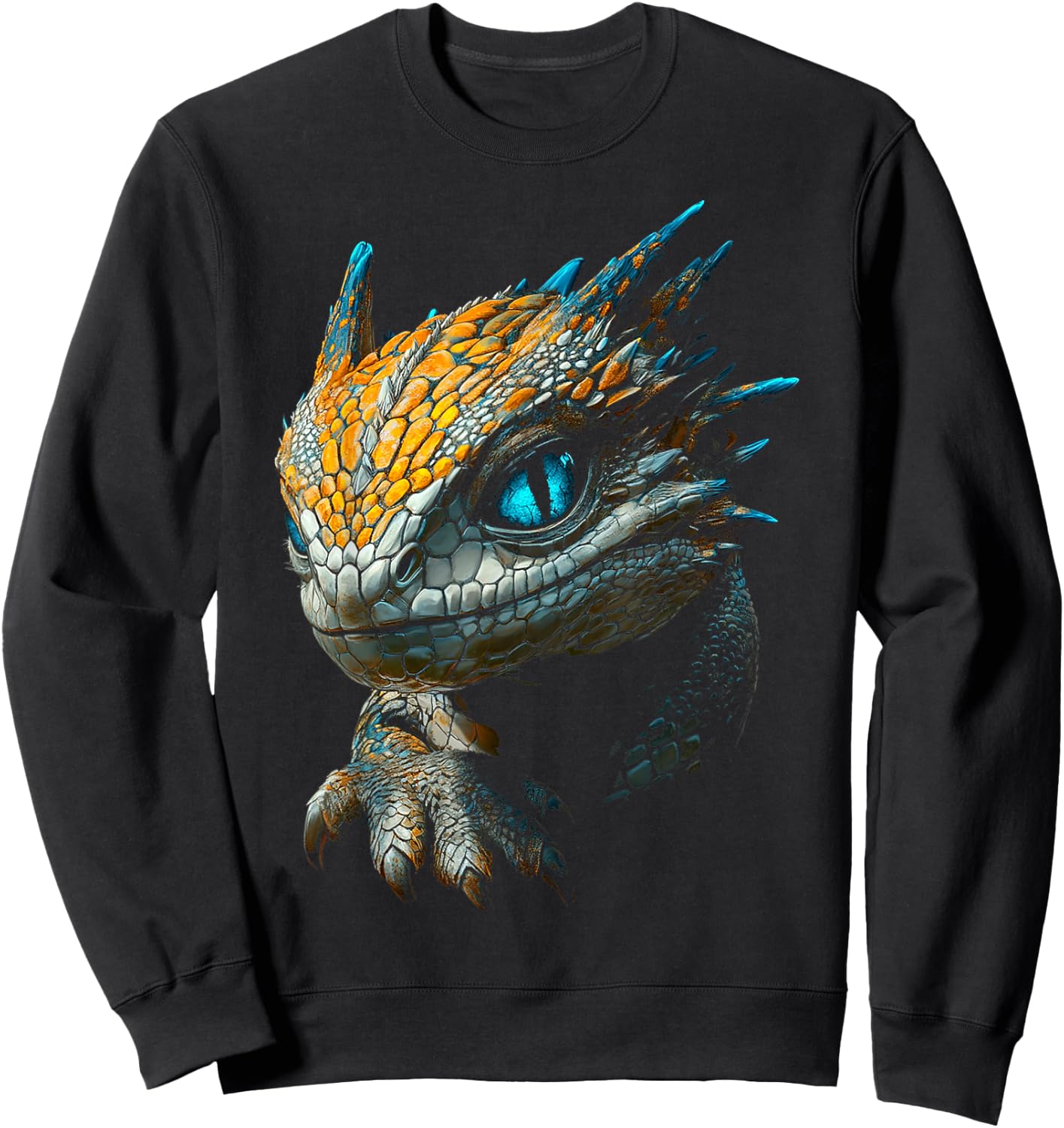 Mythical Dragon Blue Eyes Illustration Dragon Sweatshirt - Sweatshirt | Black
