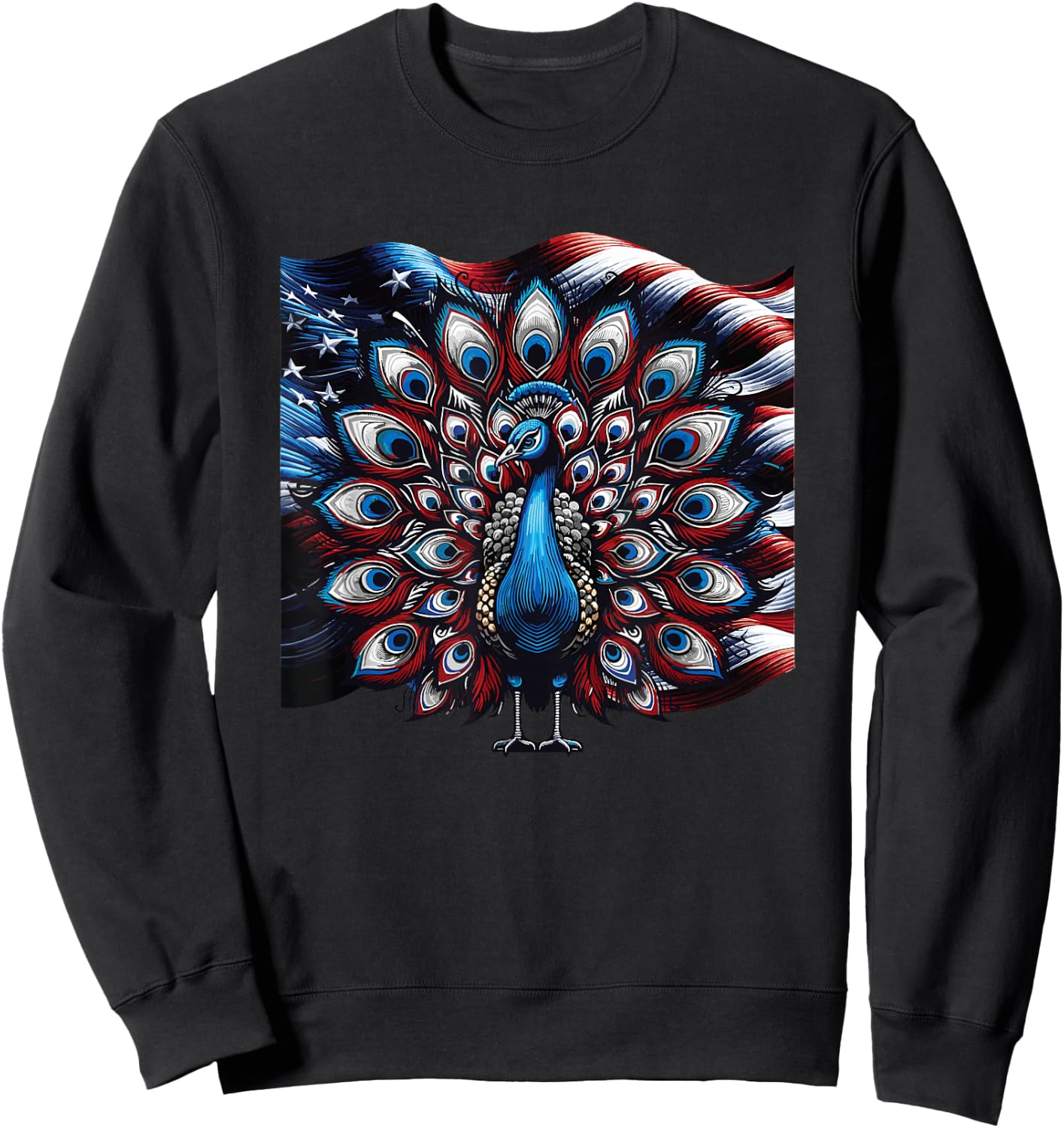Patriotic Stars Stripes Peacock 4th Of July Sweatshirt - Sweatshirt | Black