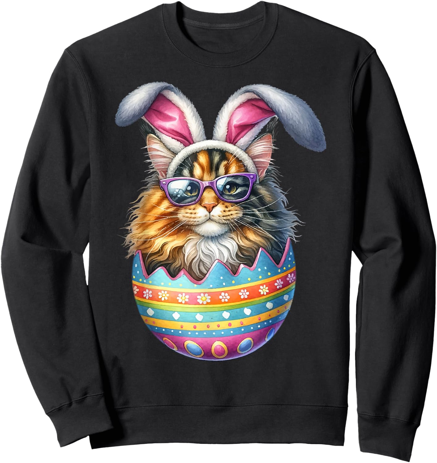 Cat Lover Easter Egg Happy Easter Bunny Ears Sweatshirt - Sweatshirt | Black