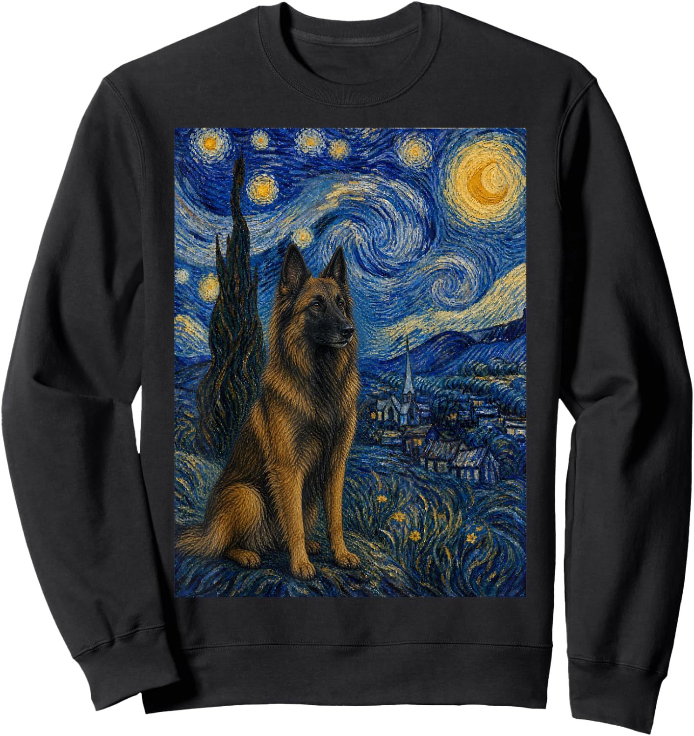 Belgian Tervuren Dog Van Gogh Starry Night Sweatshirt - Sweatshirt | Black