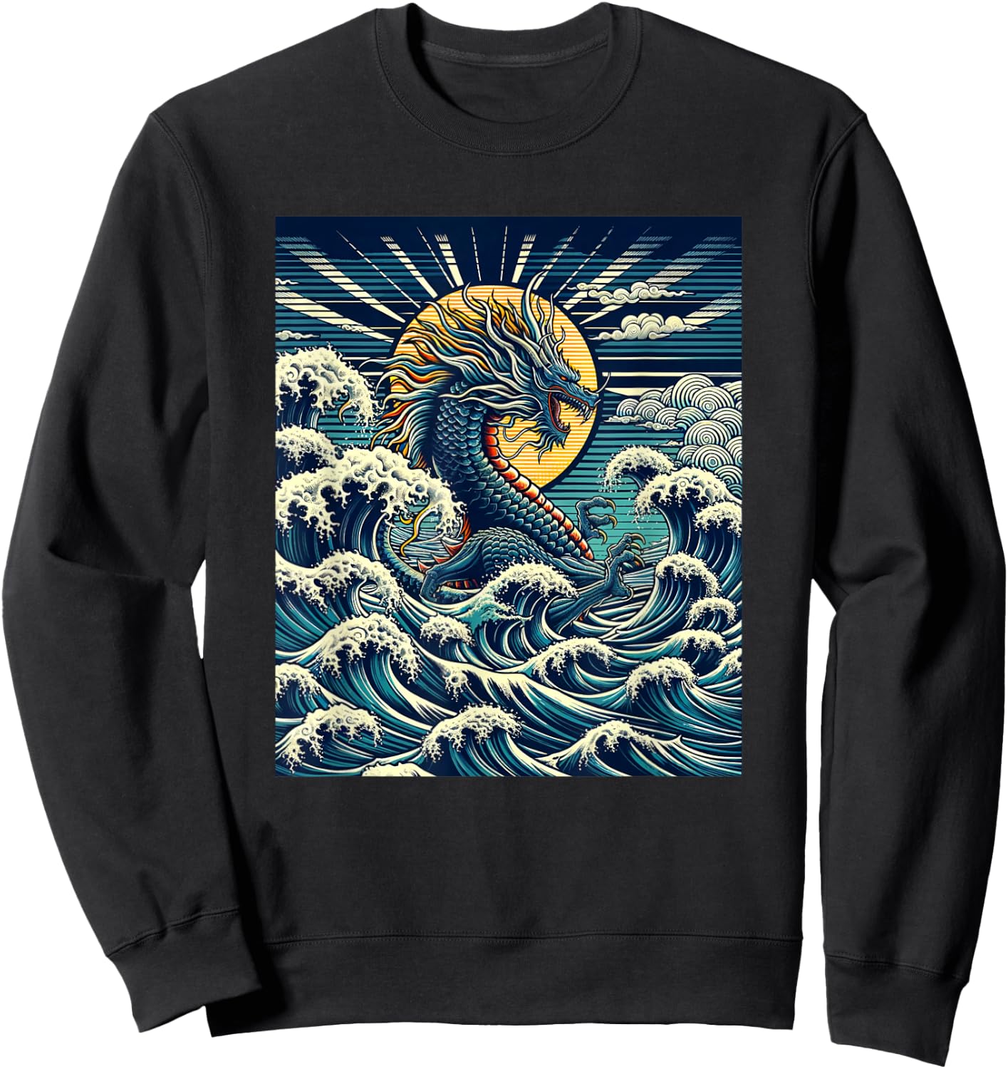 Year of the Dragon with The Great Wave off Kanagawa Sweatshirt - Sweatshirt | Black