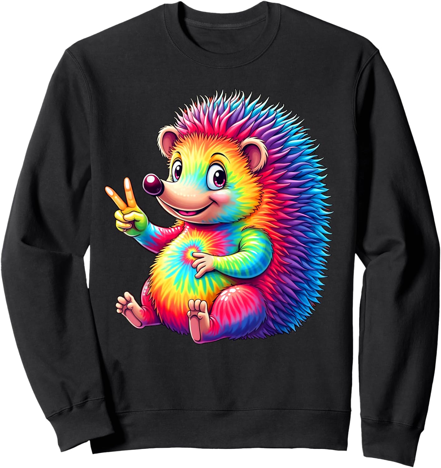 Tie Dye Hedgehog Colorful Hippie Hedgehog Rainbow Sweatshirt - Sweatshirt | Black