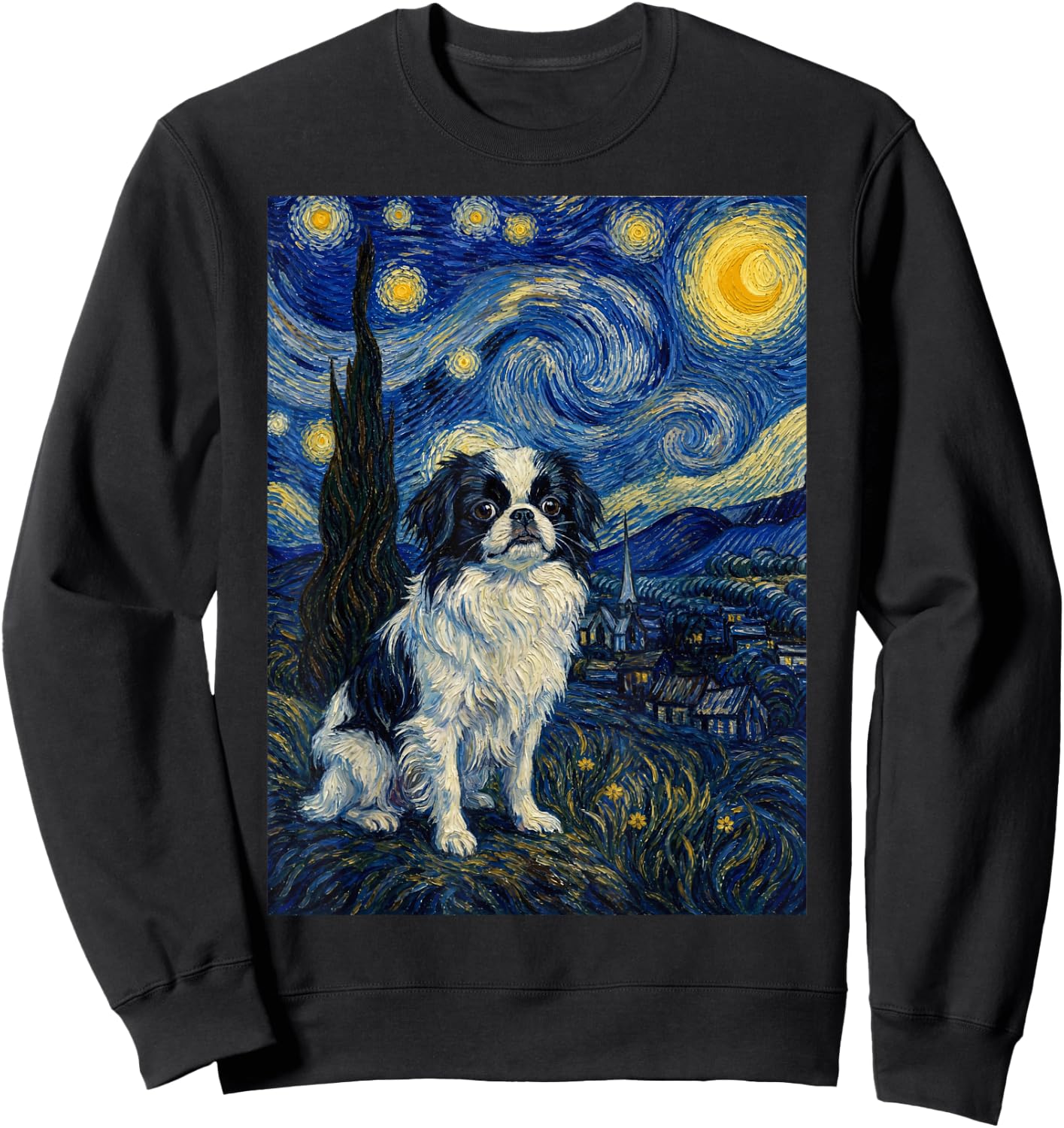 Japanese Chin Dog Van Gogh Starry Night Sweatshirt - Sweatshirt | Black