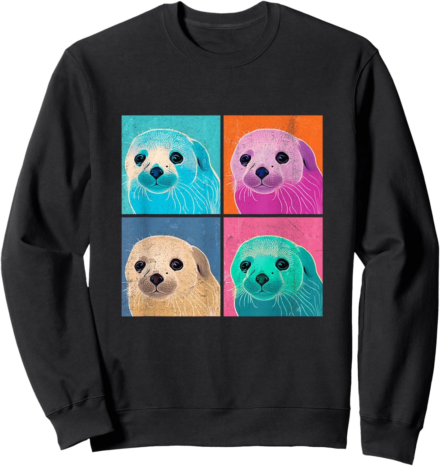 Harp Seal Pop Art Design Illustration Colorful Animal Women Sweatshirt - Sweatshirt | Black