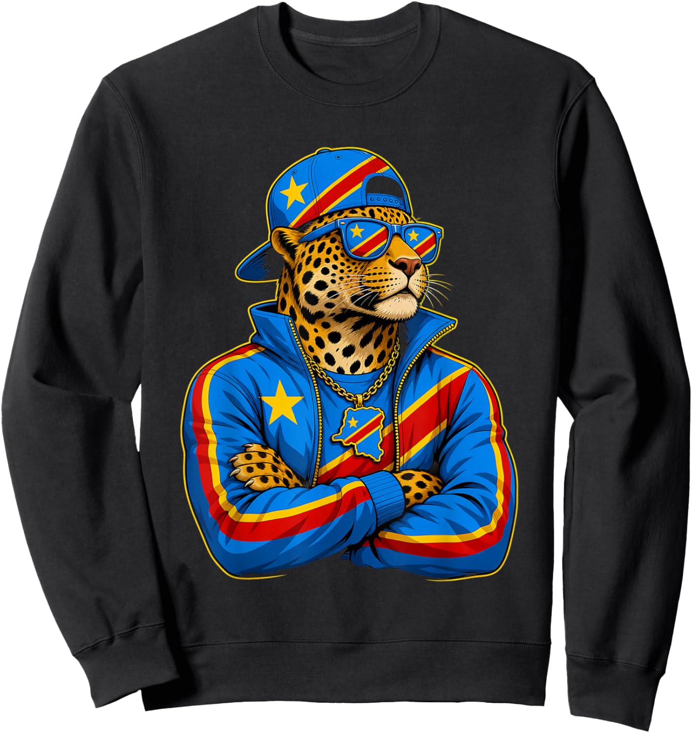 Democratic Republic Congo National Pride Leopard Flag Sweatshirt - Sweatshirt | Black