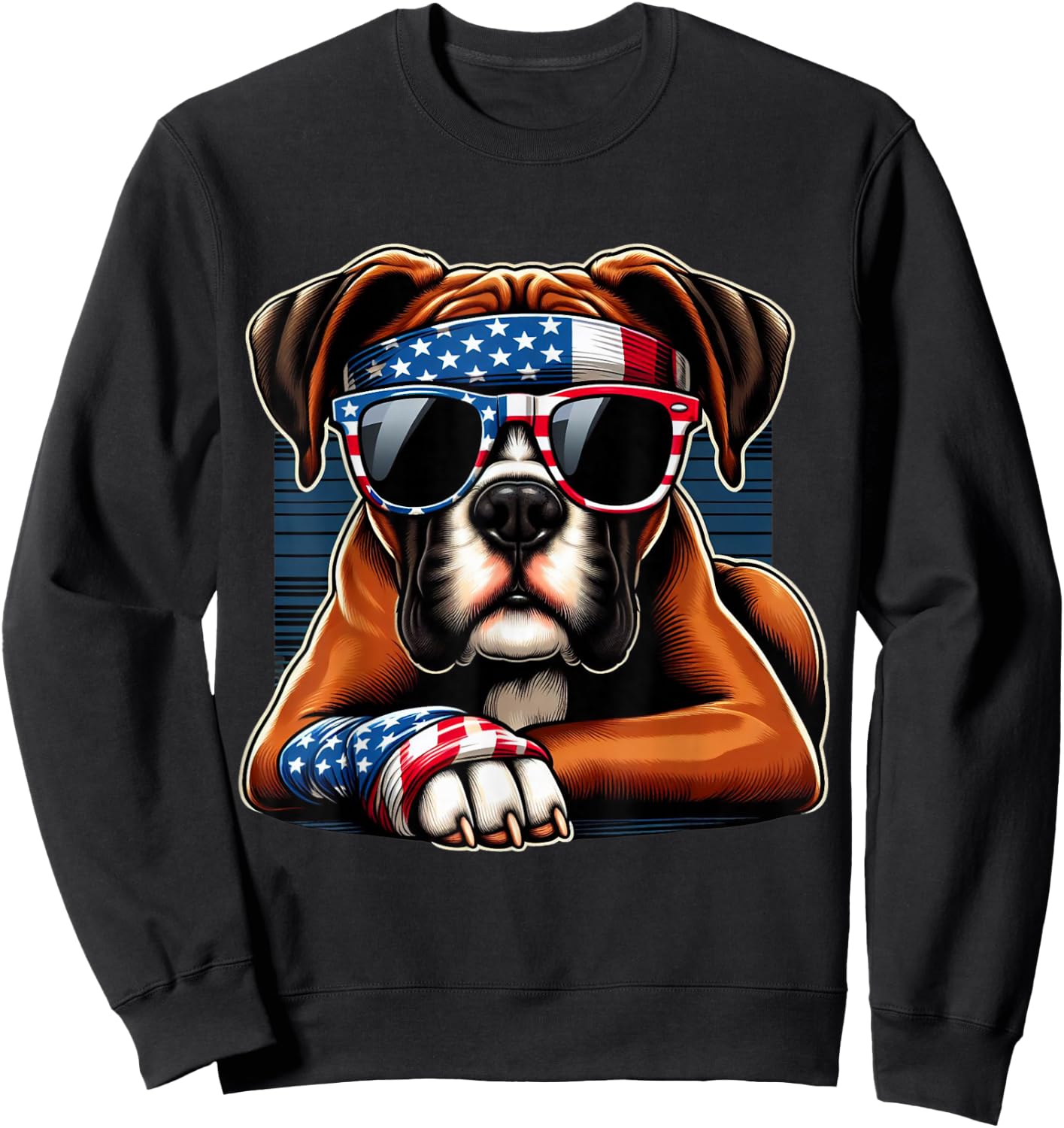 Boxer 4th of July Dog Men Women Kids Boys Girls Children Sweatshirt - Sweatshirt | Black