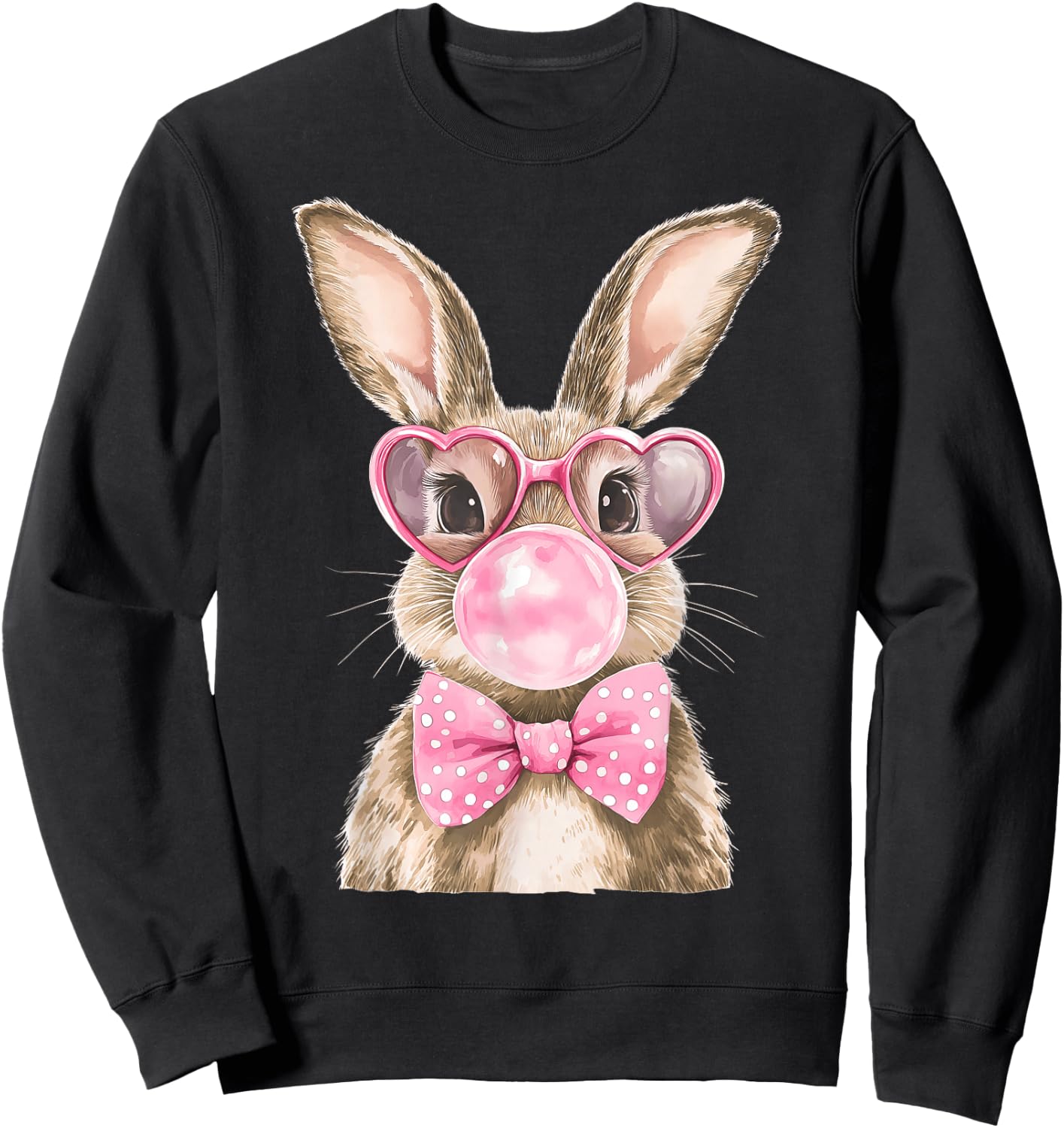 Happy Easter Bunny Blowing Bubble Gum Cute Bow Tie Boy Girl Sweatshirt - Sweatshirt | Black