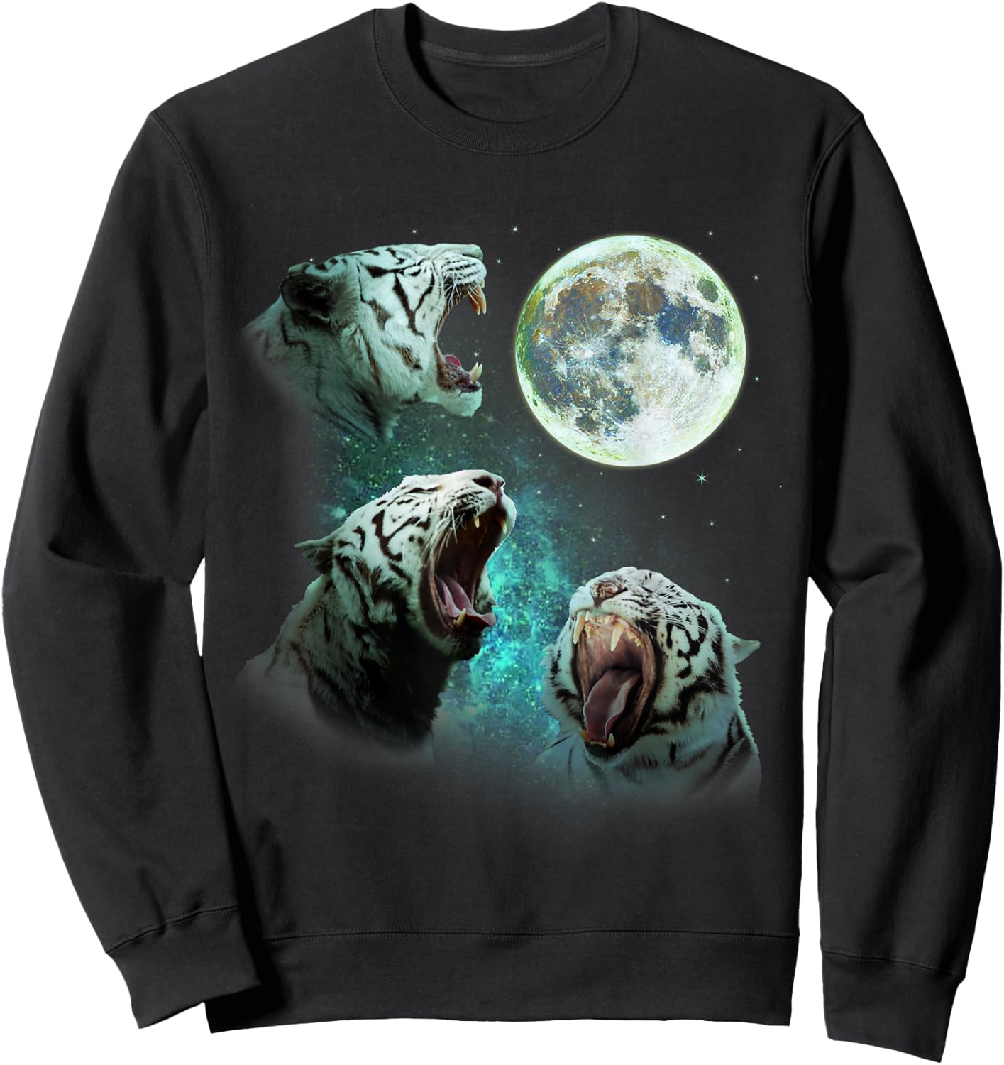 Three White Bengal Tigers Howl At Moon 3 Wolf Wolves Parody Sweatshirt - Sweatshirt | Black