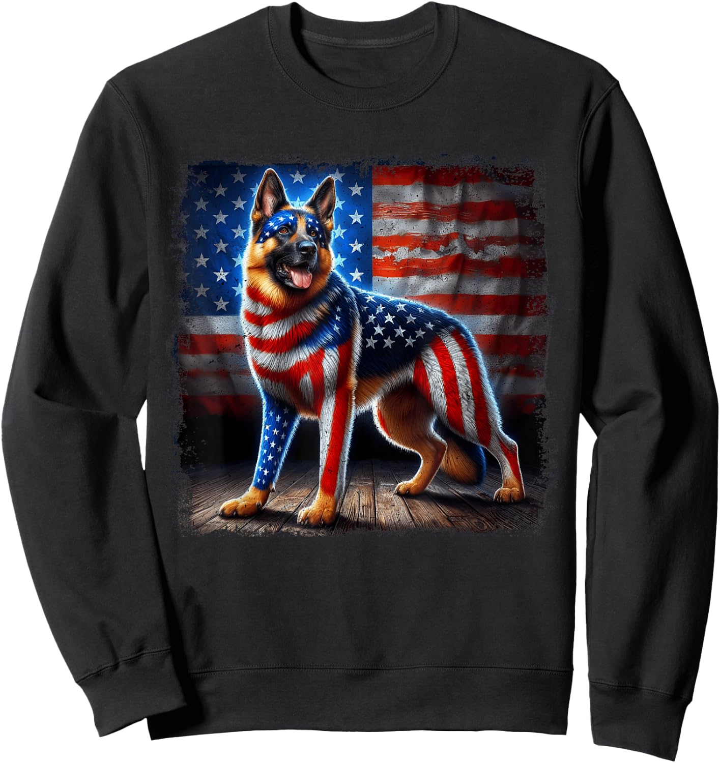 4th of july German Shepherd Patriotic USA American Flag Sweatshirt - Sweatshirt | Black