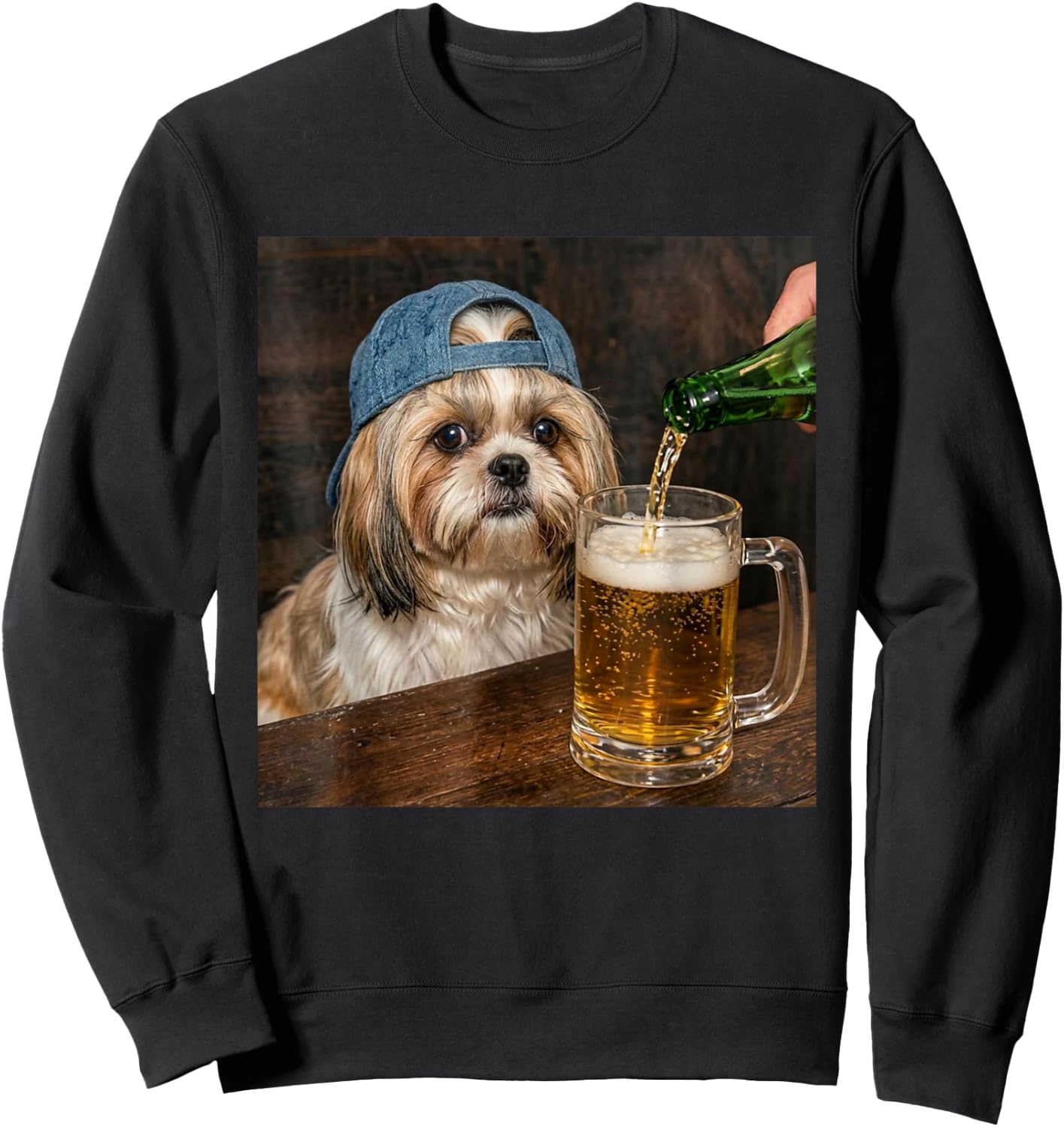 Shih Tzu Drinking Beer Funny Shih Tzu Dog Meme Sweatshirt - Sweatshirt | Black