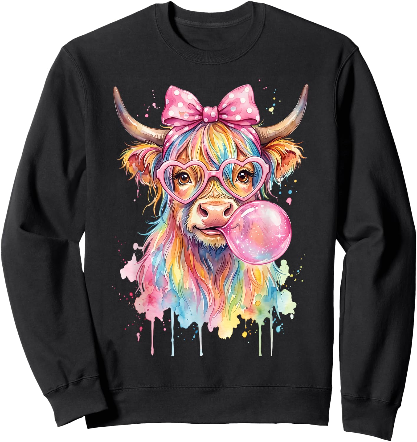 Highland Cow Blowing Bubblegum Sweatshirt - Sweatshirt | Black