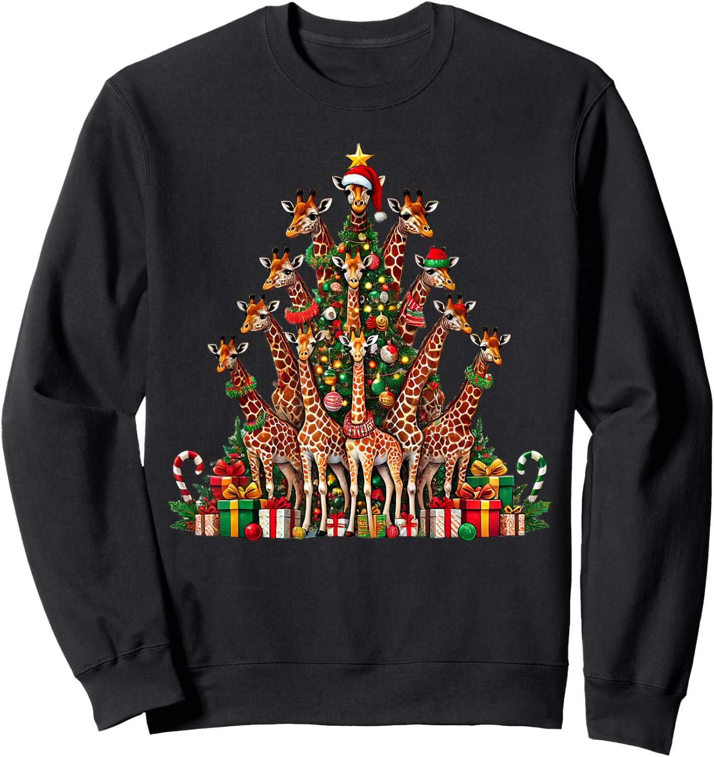 Giraffe Christmas Tree Funny Giraffe Xmas Sweatshirt - Sweatshirt | Black