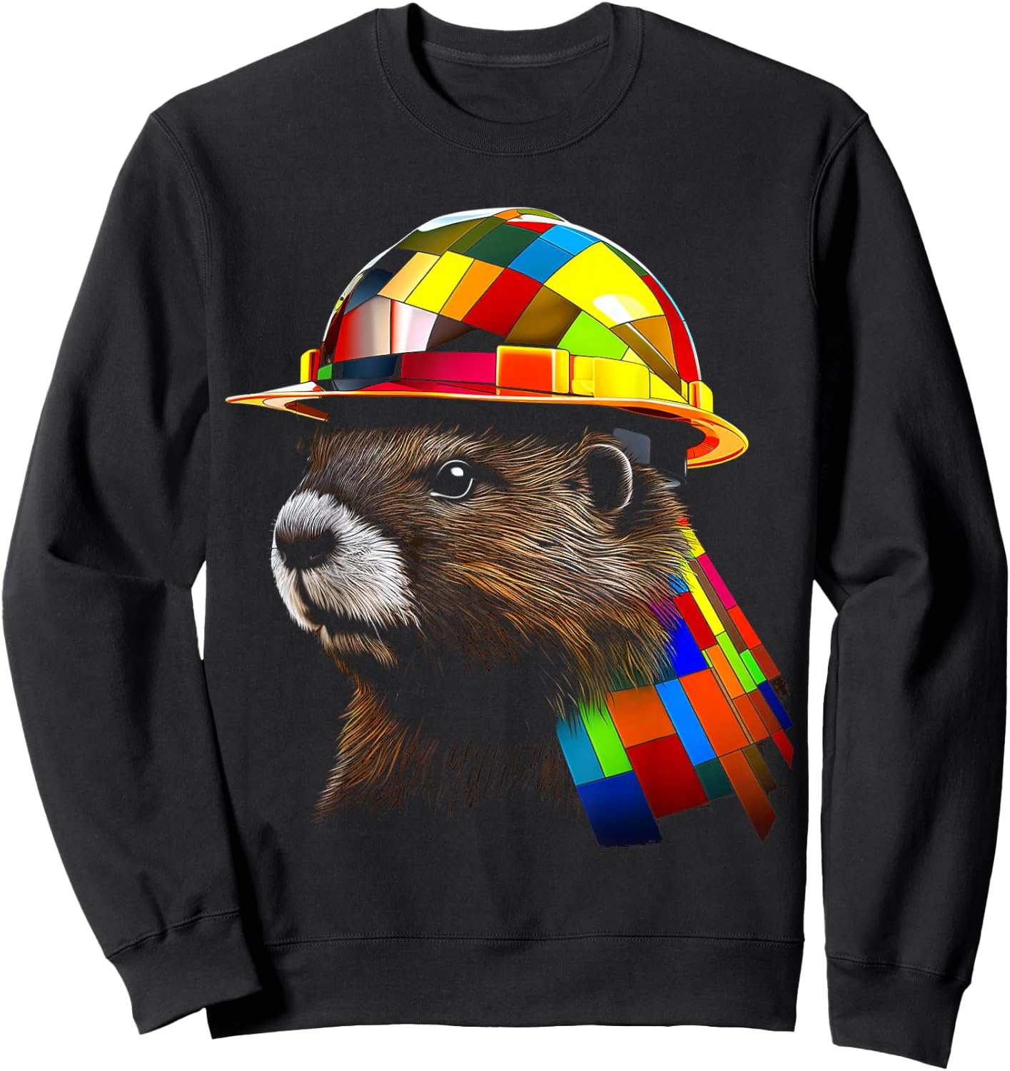 Beaver Polygon Art Colorful Graphic Motif Beaver Sweatshirt - Sweatshirt | Black