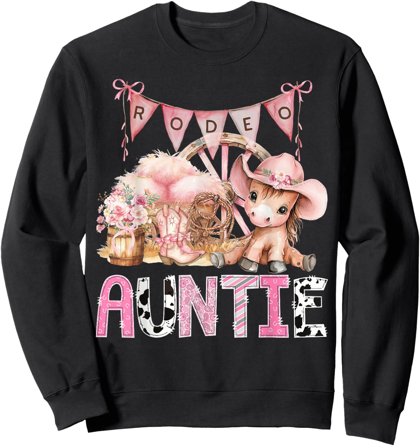 Rodeo Auntie Pink CowGirl Coquette 1St Birthday Party Sweatshirt - Sweatshirt | Black