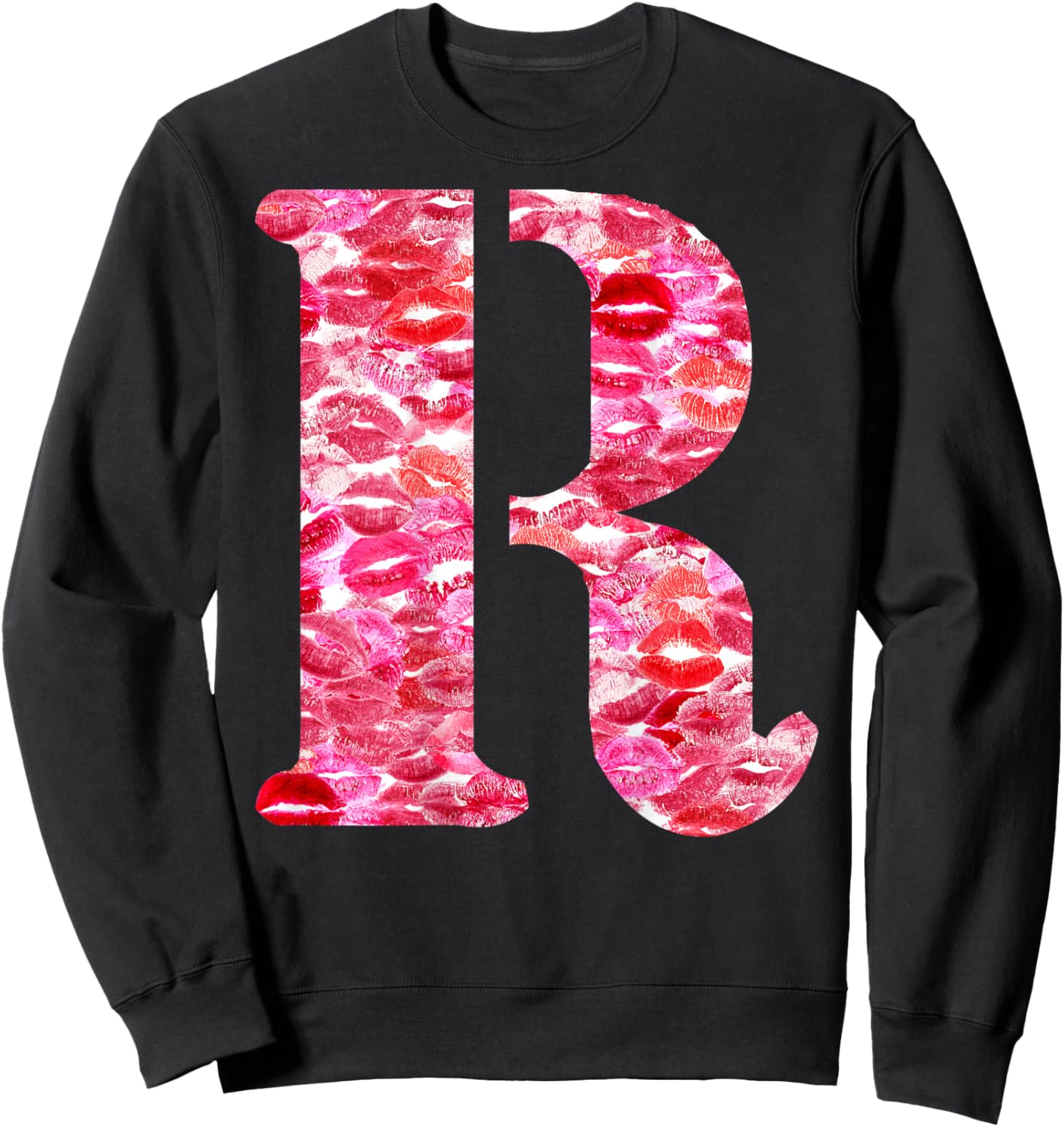 Back Print Only - Lipstick Kisses For Boyfriend Letter R Sweatshirt - Sweatshirt | Black