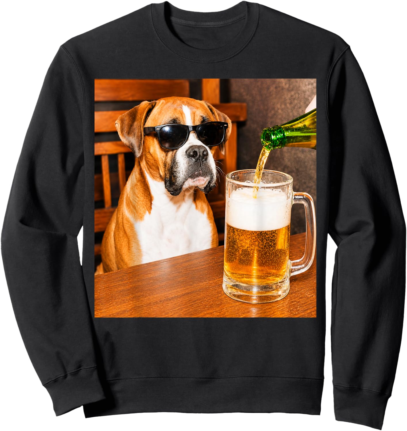 Funny Boxer Drinking Beer Dog Glasses Meme Sweatshirt - Sweatshirt | Black