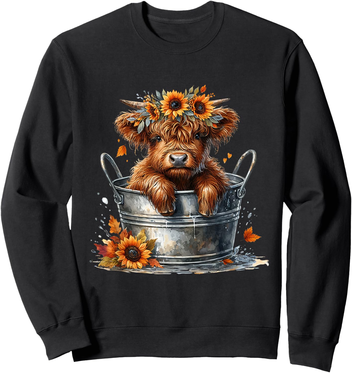Highland Cow Sunflower It's Fall Y'all Farming Fall Vibes Sweatshirt - Sweatshirt | Black