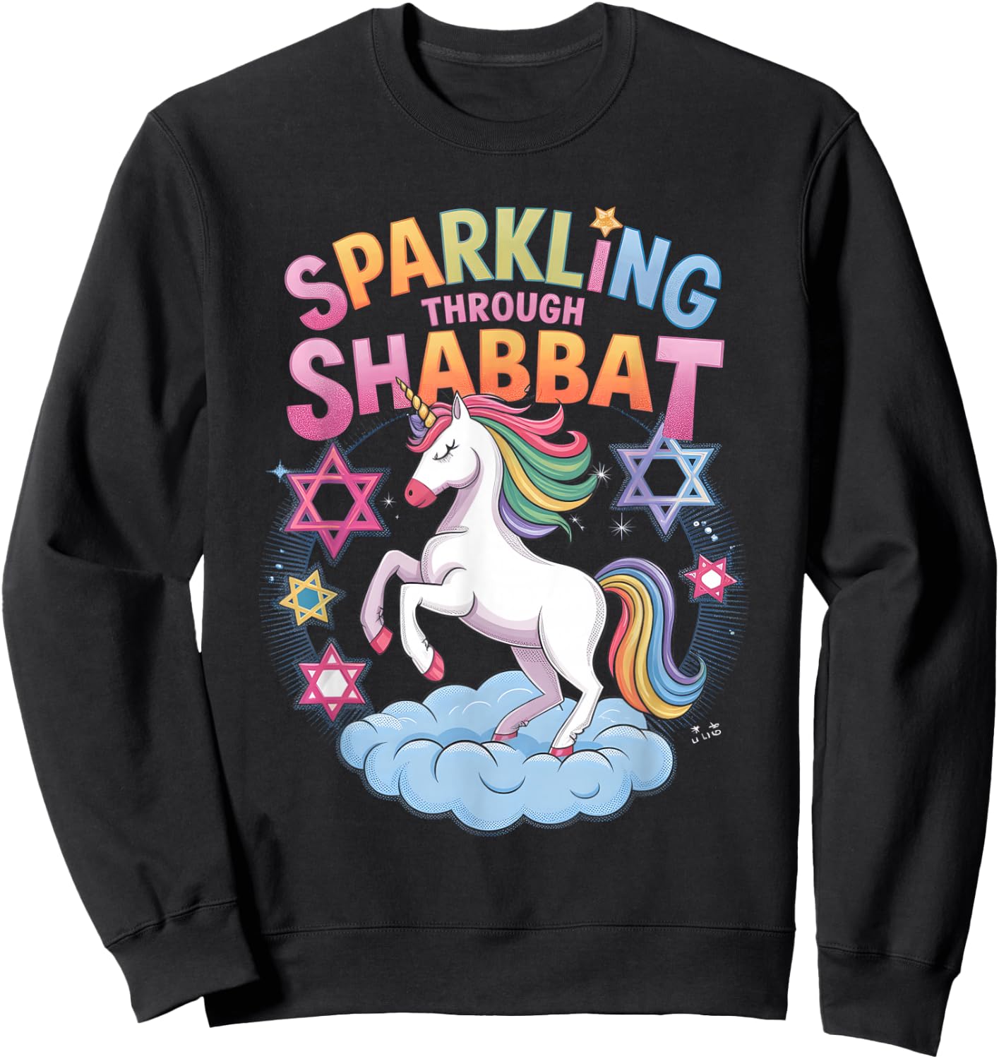 Sparkling Through Shabbat Funny Jewish Unicorn Sweatshirt - Sweatshirt | Black