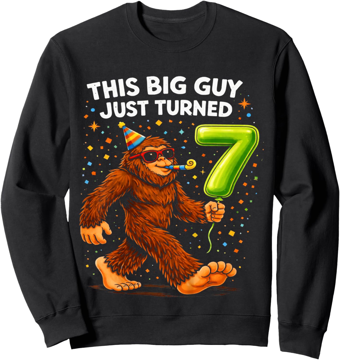 Kids Bigfoot Seven 7th Birthday Sasquatch 7 Year Old Birthday Boy Sweatshirt - Sweatshirt | Black