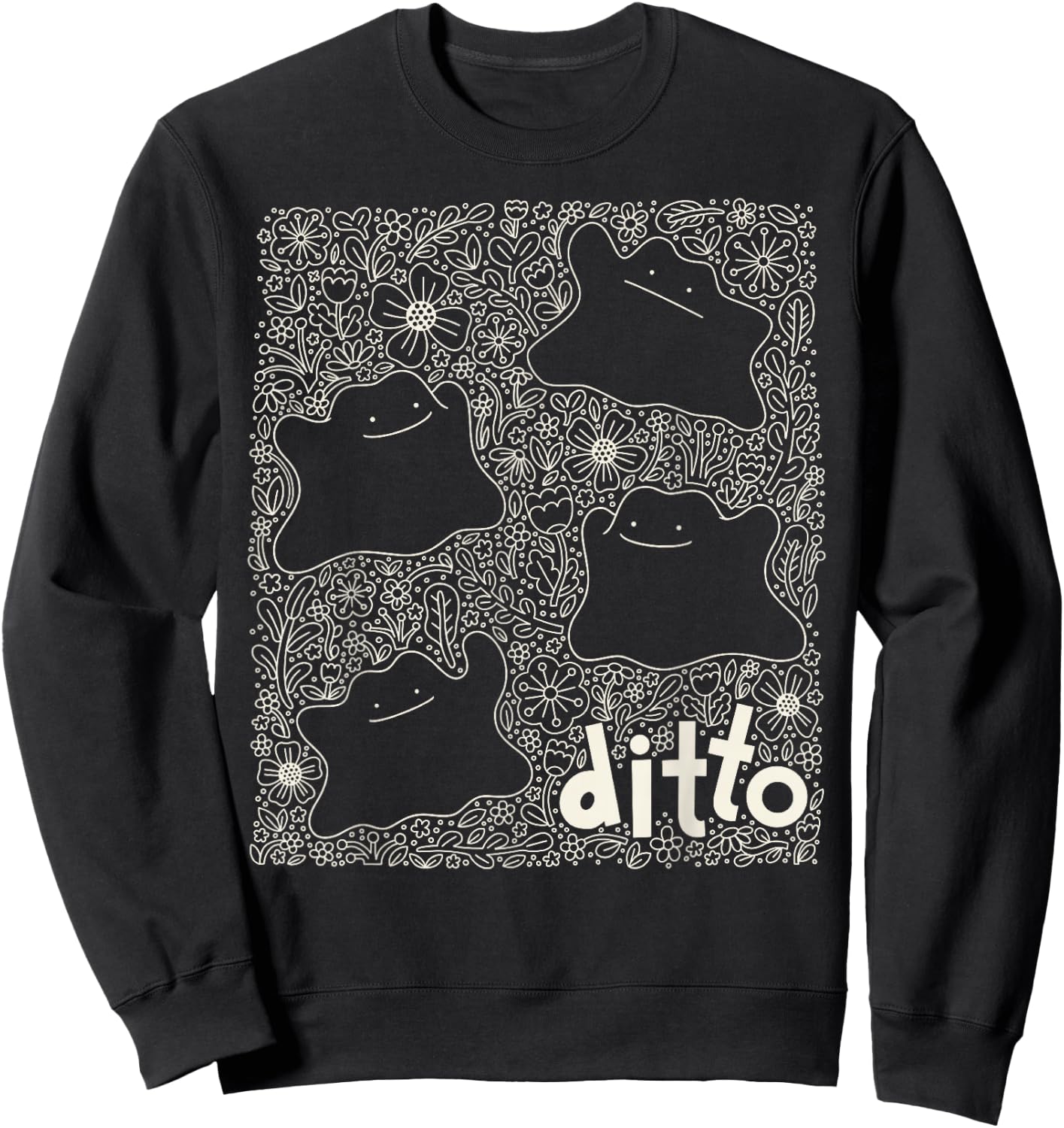 Pokémon - Generation 1 - Ditto Dainty Florals Background Sweatshirt - Sweatshirt | Black
