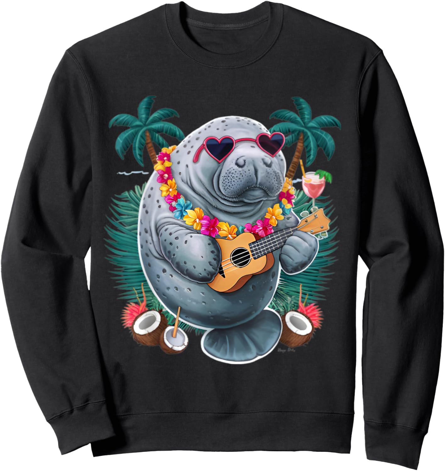 manatee Hawaiian Summer Tropical Manatees Sweatshirt - Sweatshirt | Black