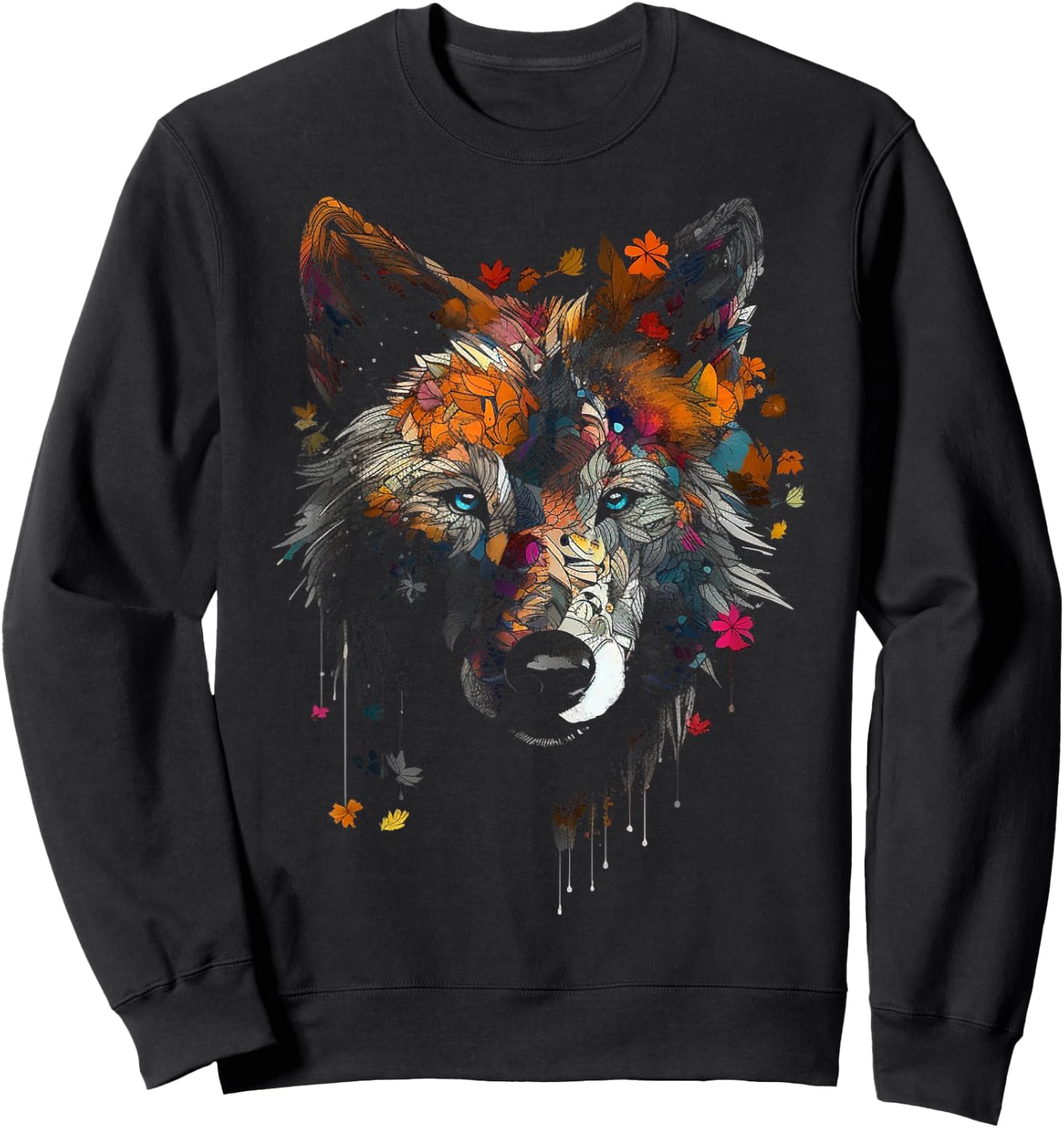 Wolf Herbst Blätter - Blaue Augen - Tier Kunst Motiv Wolf Sweatshirt - Sweatshirt | Black