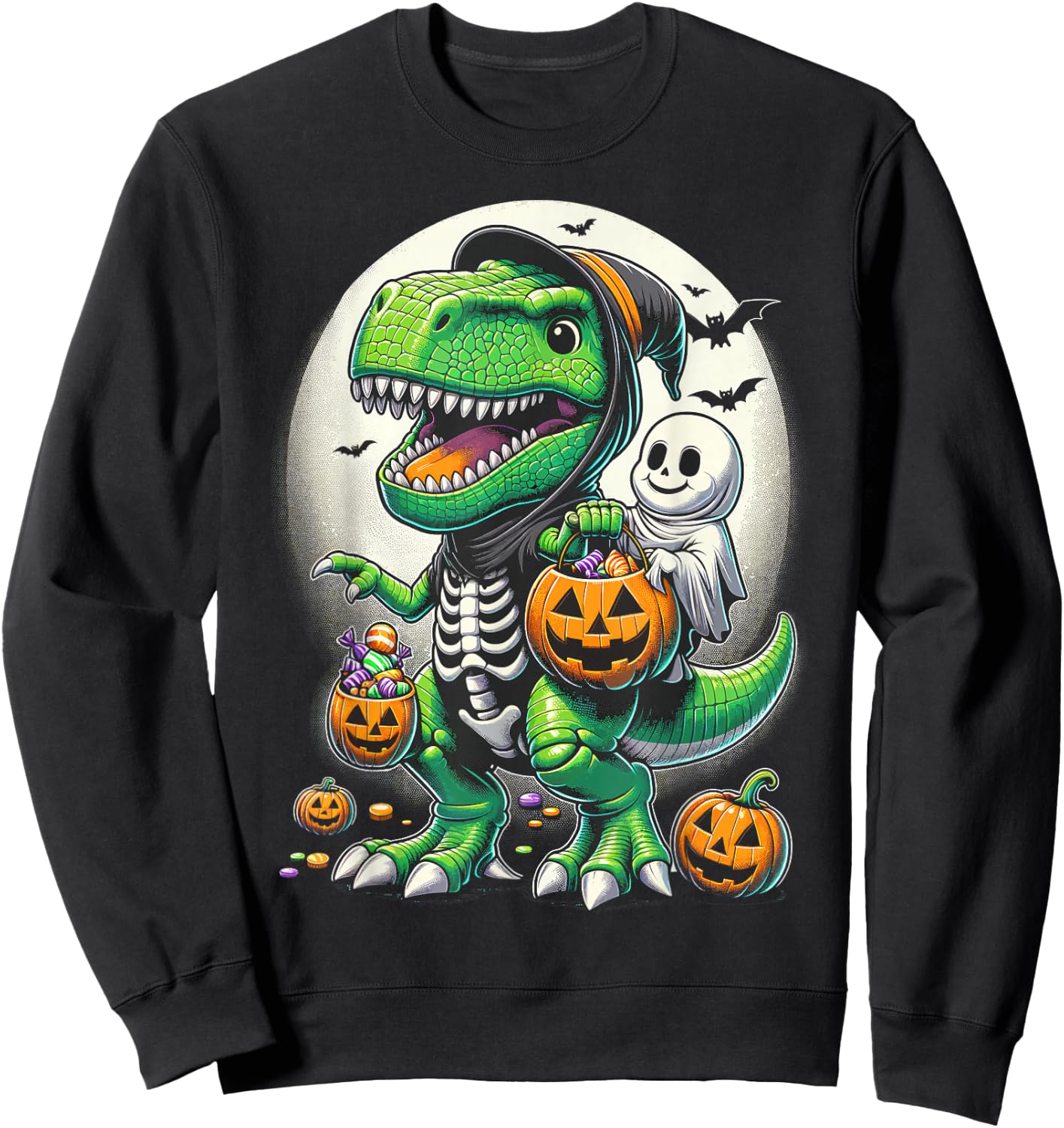 Halloween Funny T Rex Dinosaur Witch Boys Trick Treat Sweatshirt - Sweatshirt | Black