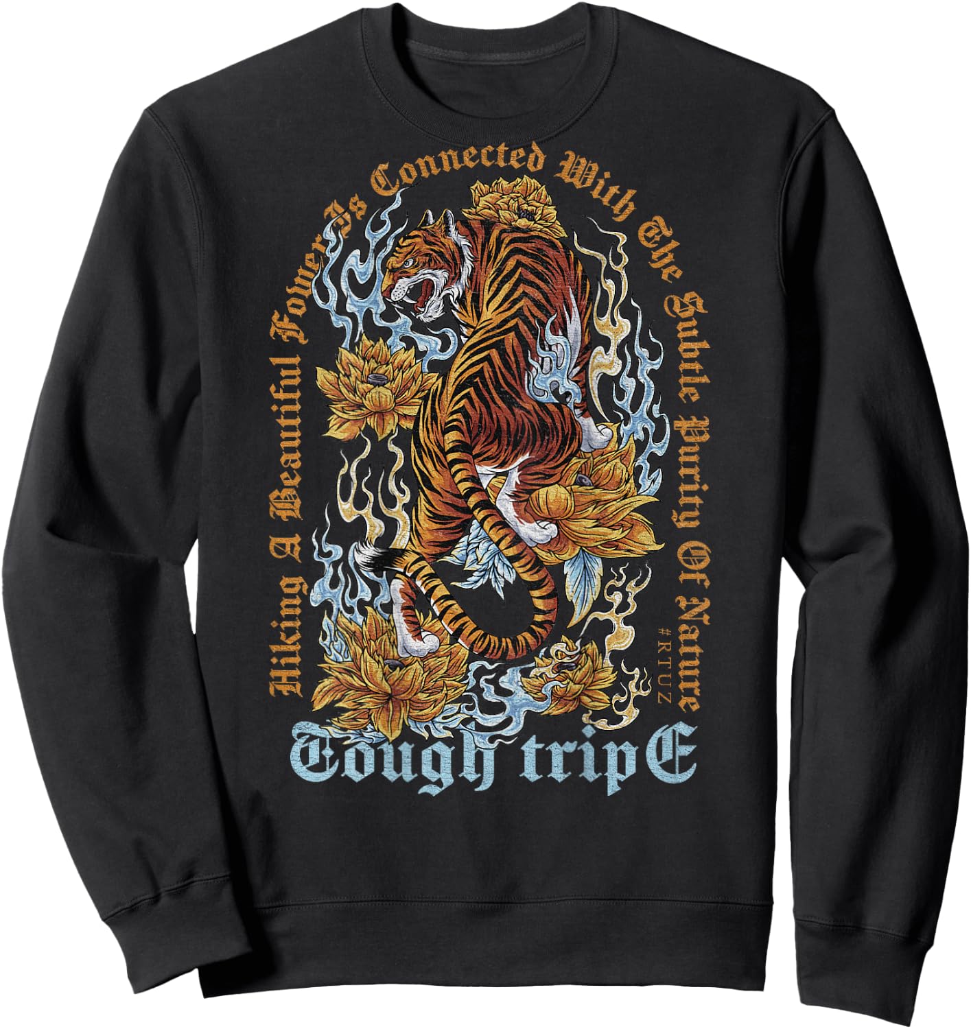 Vintage Tiger Head Backprint Streetwear Asian Tiger , black Sweatshirt - Sweatshirt | Black