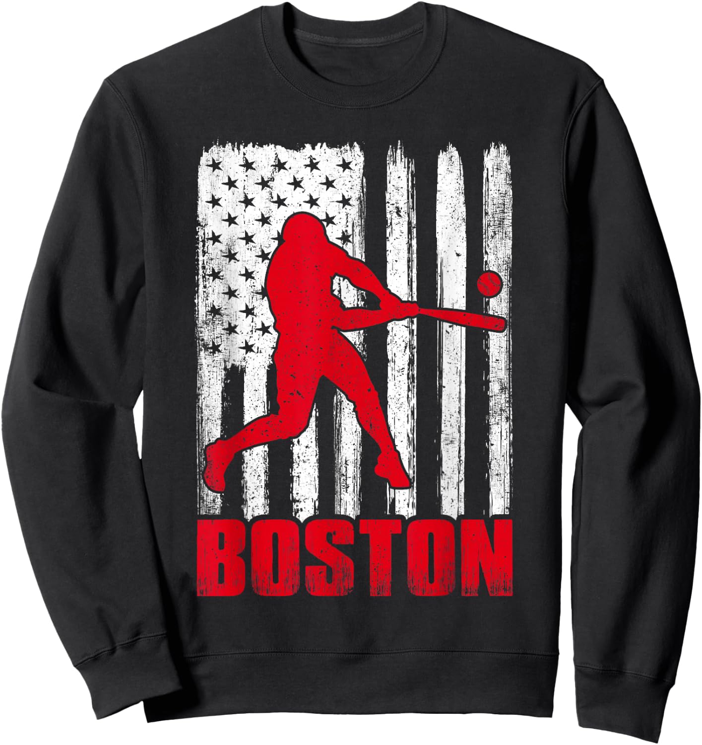 Boston Retro Baseball Flag Patriotic Men Women Kids Sweatshirt - Sweatshirt | Black
