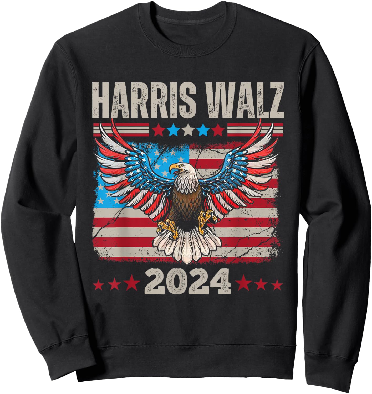 Harris Walz Waltz 2024 election distressed eagle flag Sweatshirt - Sweatshirt | Black