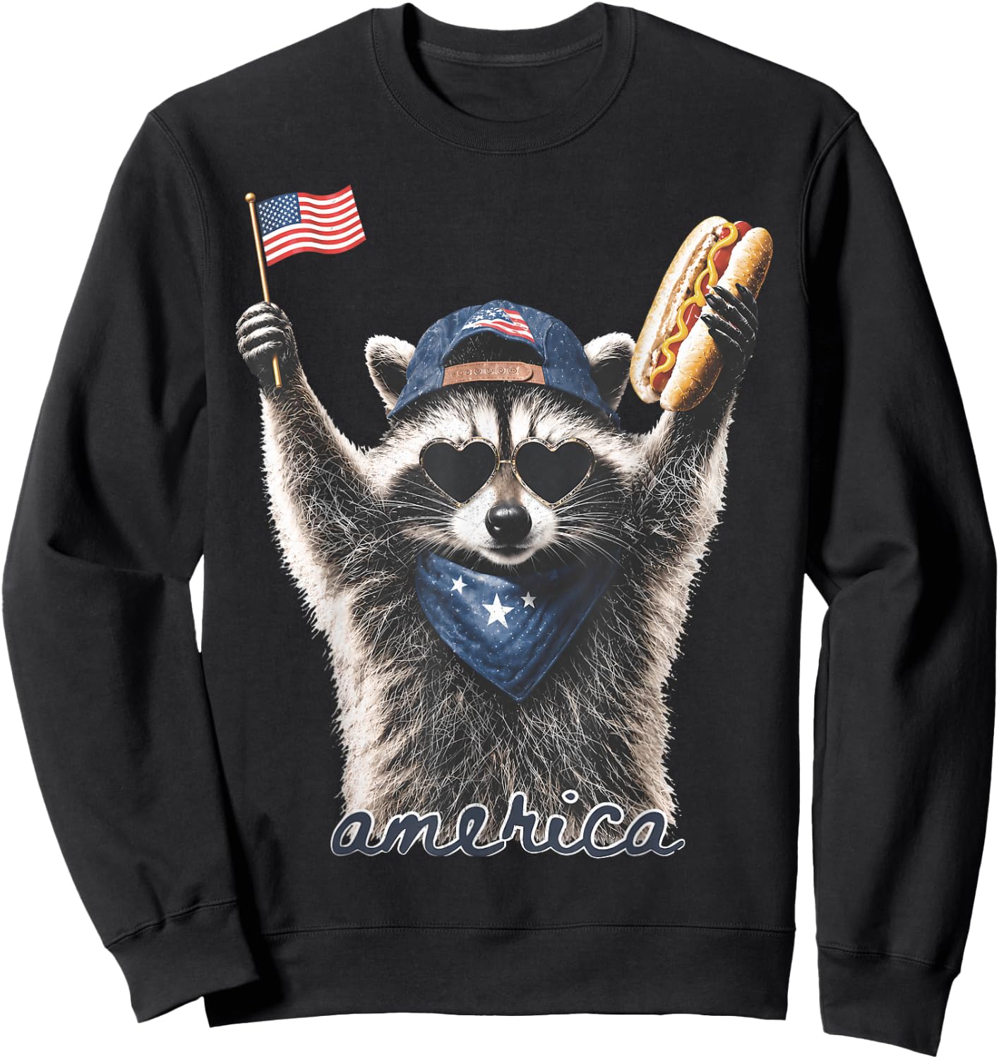 Feral Raccoon America 250th Patriotic USA Flag Men Women Sweatshirt - Sweatshirt | Black