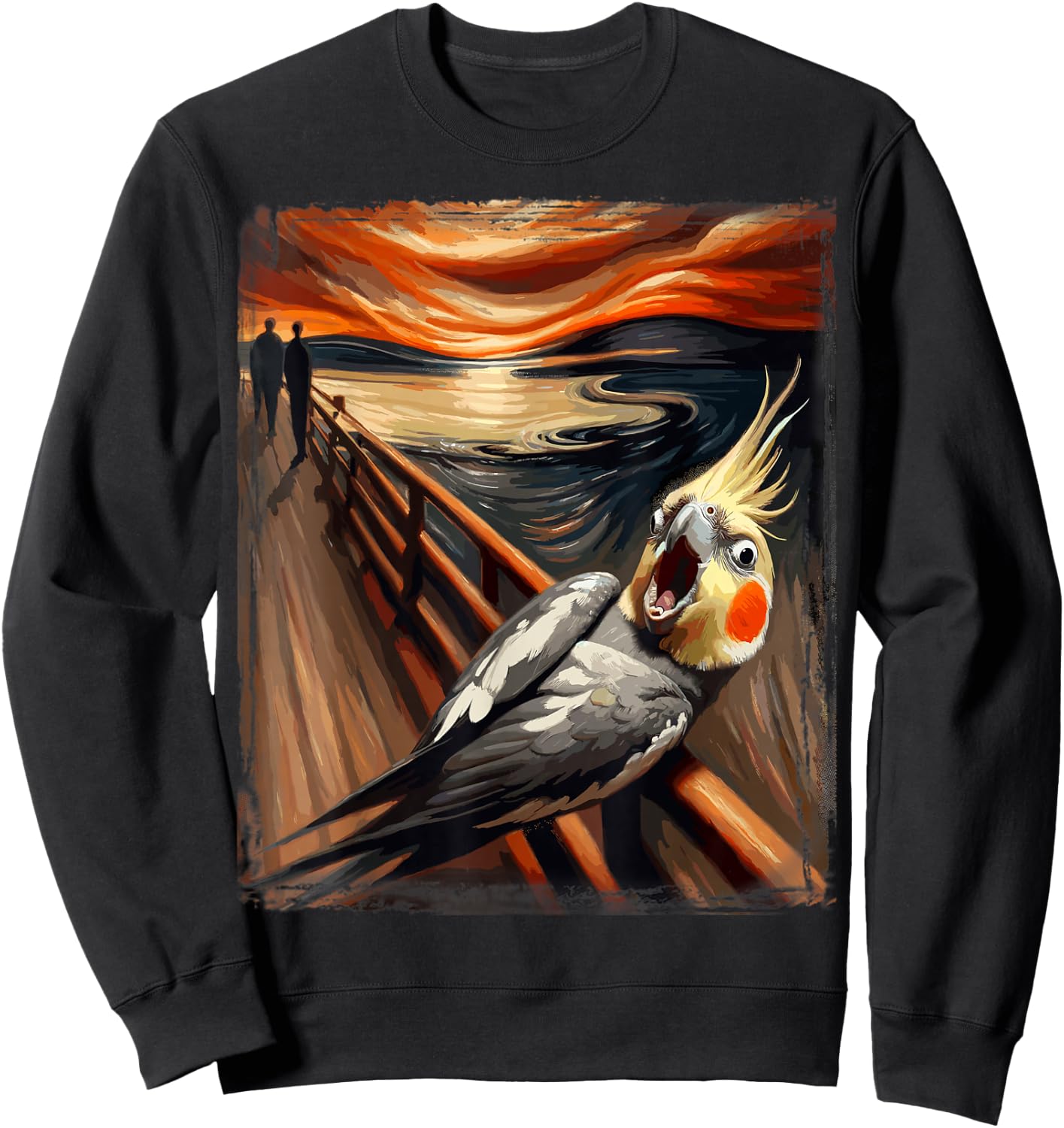 Artsy Scream Parody Funny Bird Lover Sunset Art Cockatiel Sweatshirt - Sweatshirt | Black