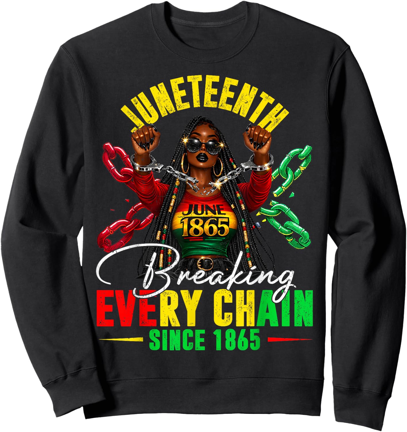 Vintage Juneteenth Breaking Every Chain Since 1865 Men Women Sweatshirt - Sweatshirt | Black