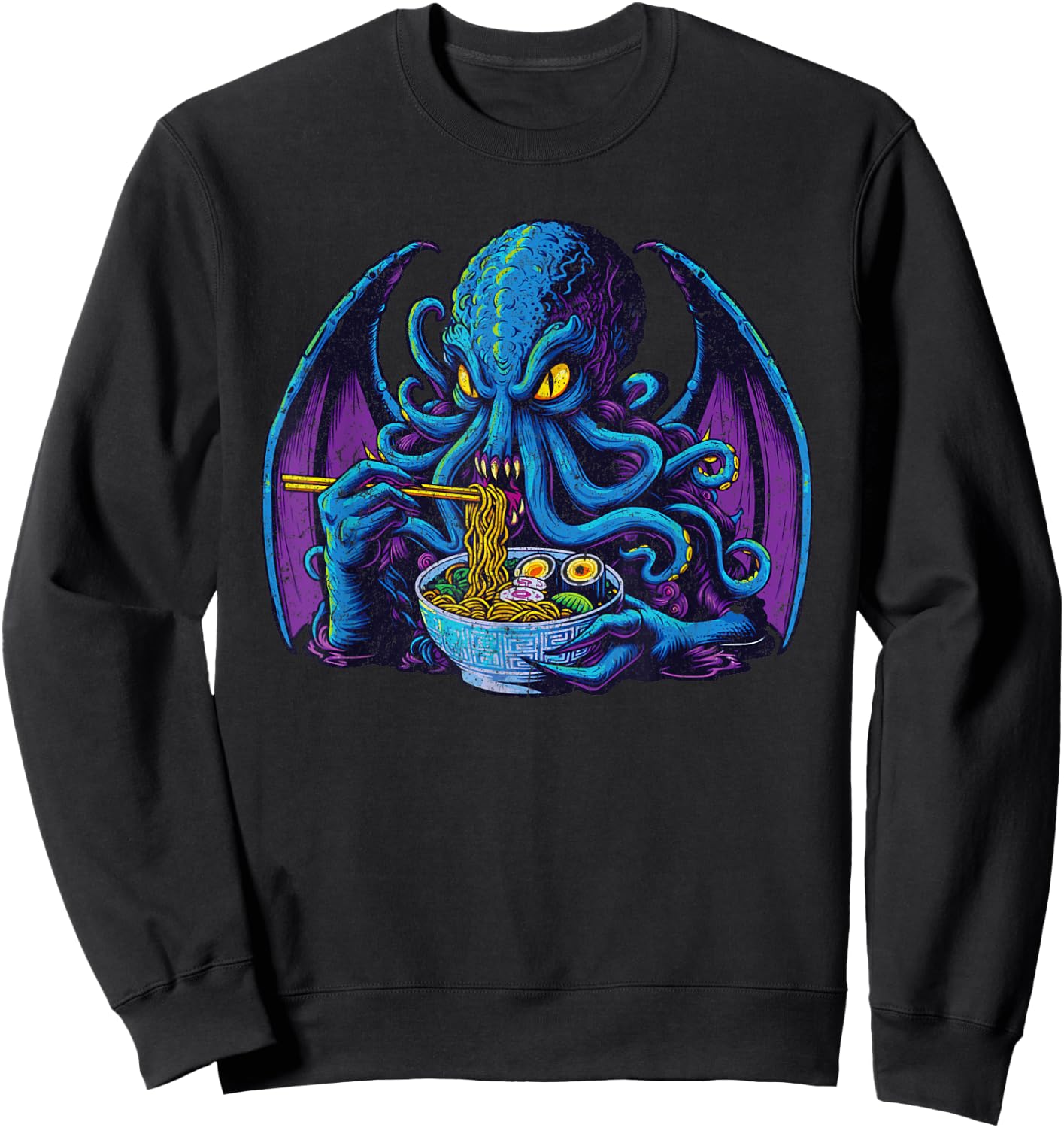 Ramen Cthulhu Japanese Ukiyo-e Horror Art Anime Funny Sweatshirt - Sweatshirt | Black