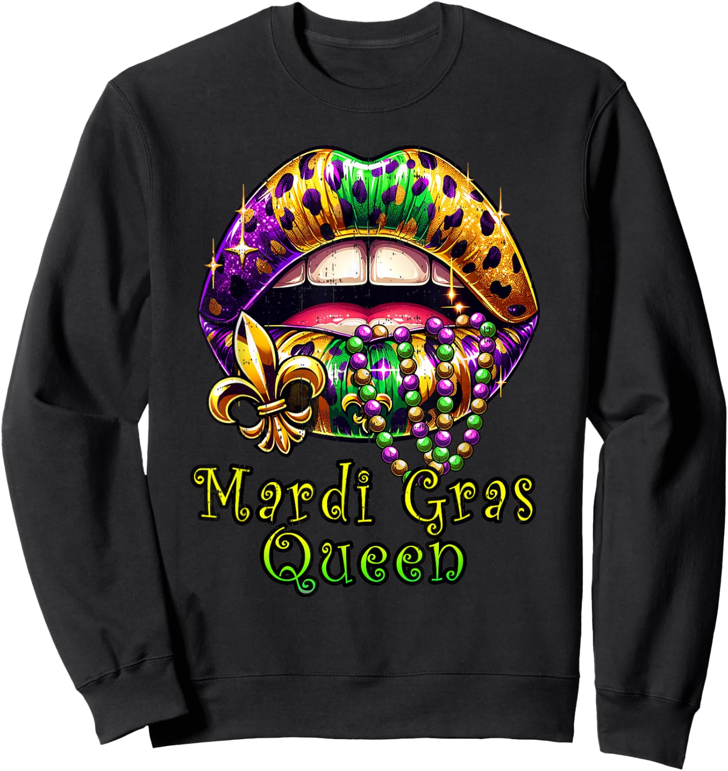 Mardi Gras Queen Lips Outfit Women Cheetah Leopard Print Sweatshirt - Sweatshirt | Black