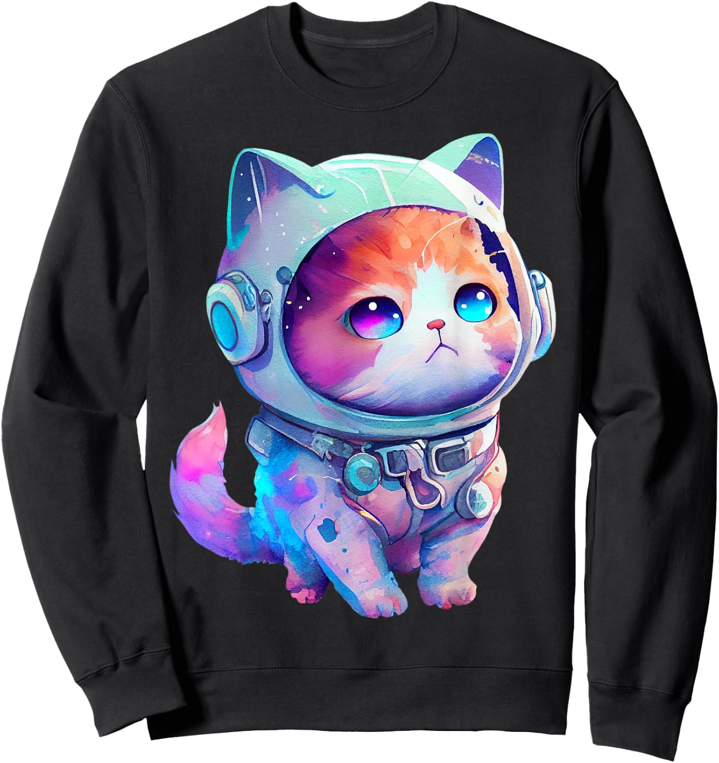 Funny Space Cat Gifts Men Women Kids Space Astronaut Cat Sweatshirt - Sweatshirt | Black