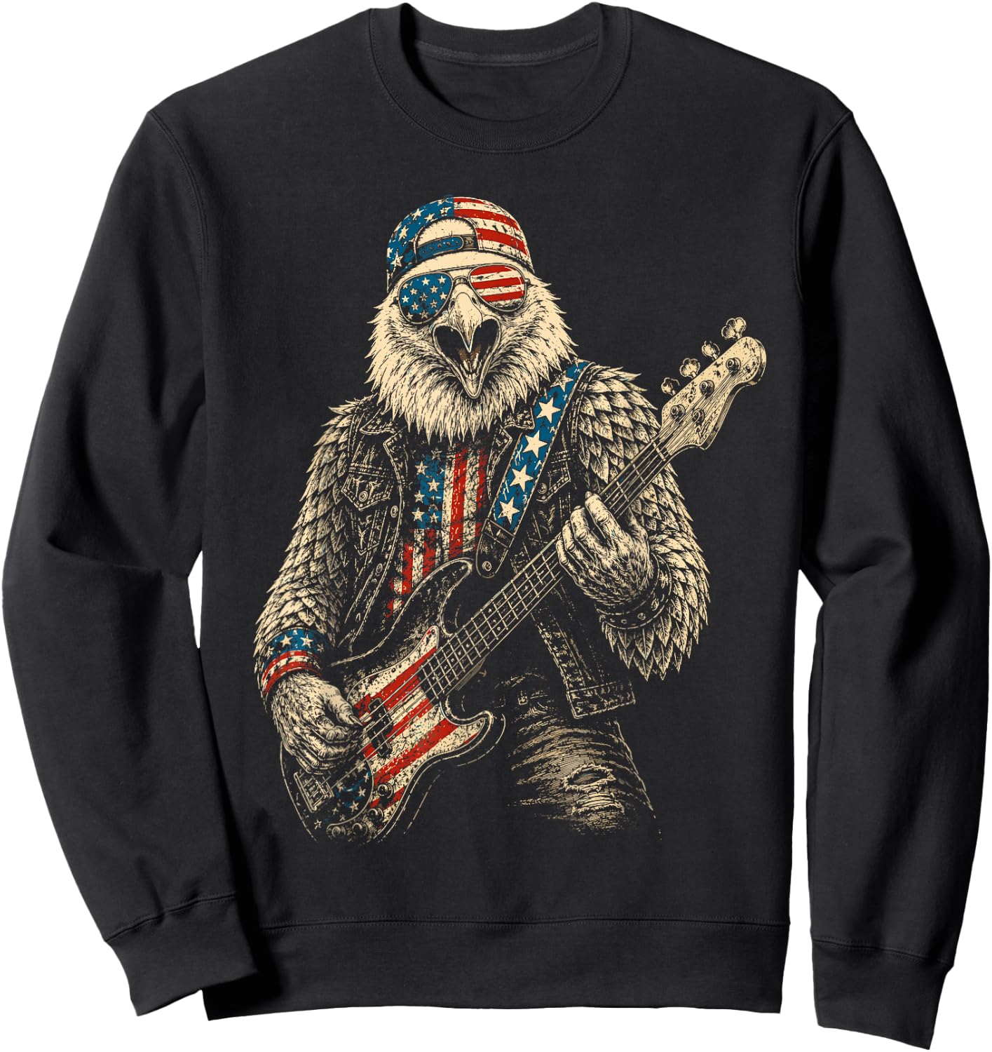 4th of July Patriotic Eagle Bass Guitar 1776 2026 Sweatshirt - Sweatshirt | Black