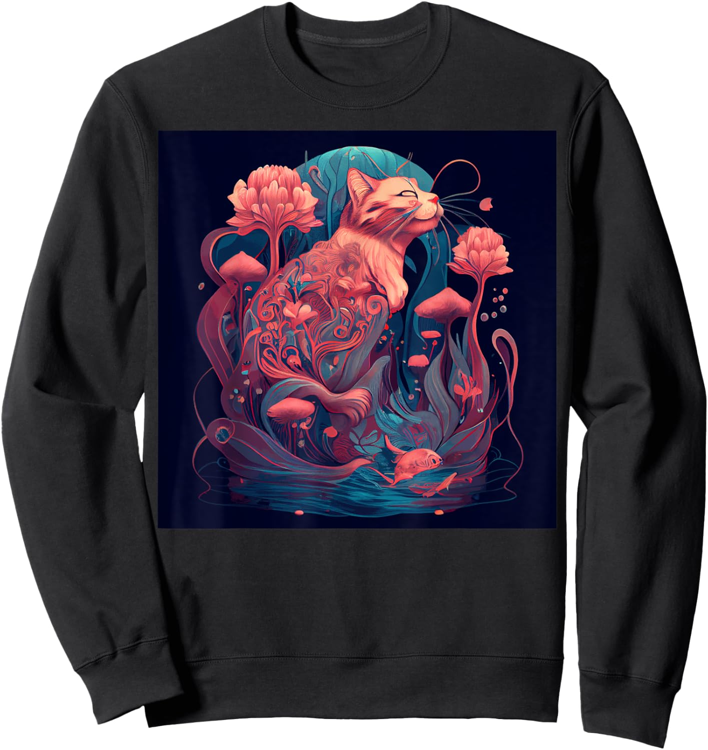 Cat Flamingo Underwater Women Kids Sweatshirt - Sweatshirt | Black